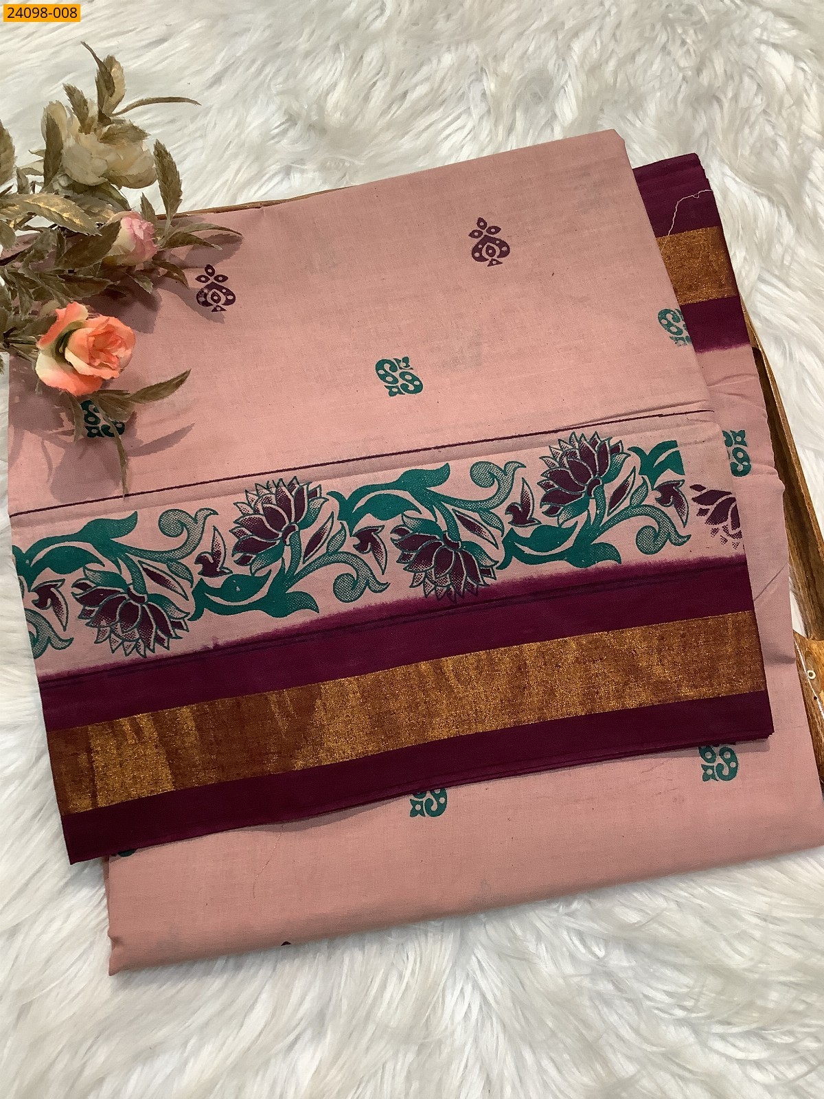 Yellow Sungudi Cotton printed saree