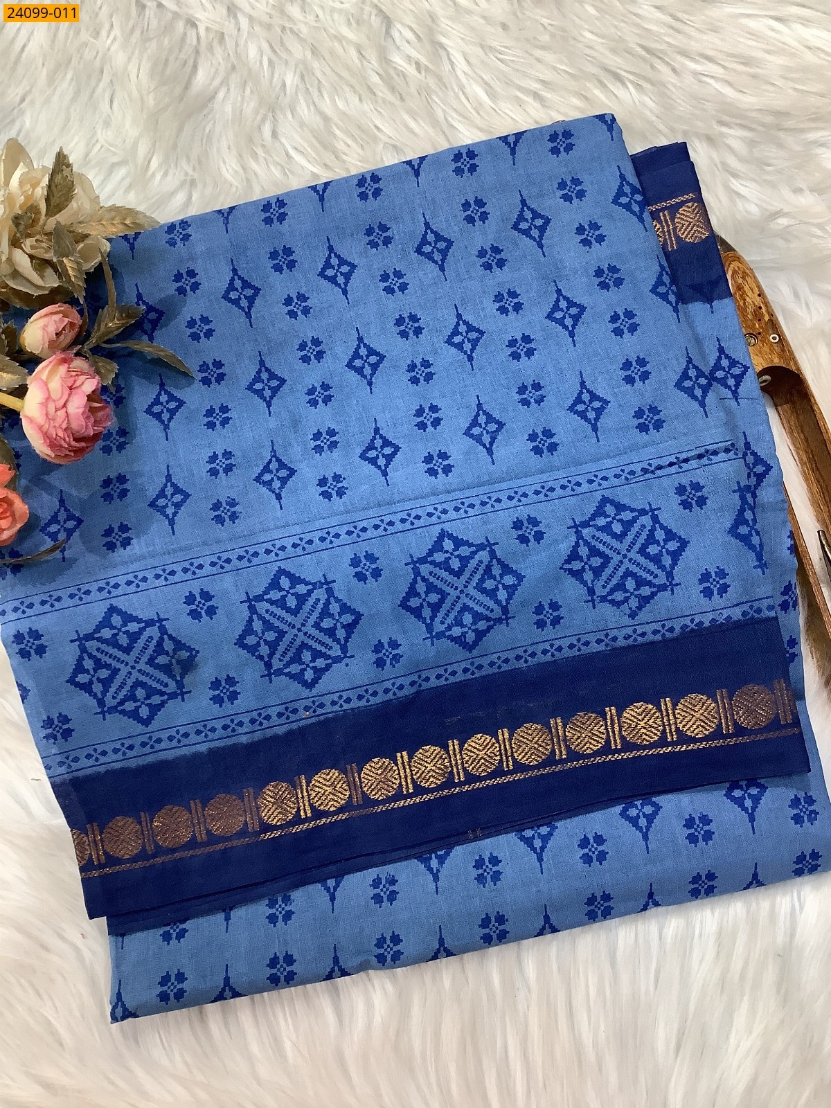 Blue Sungudi Cotton printed saree