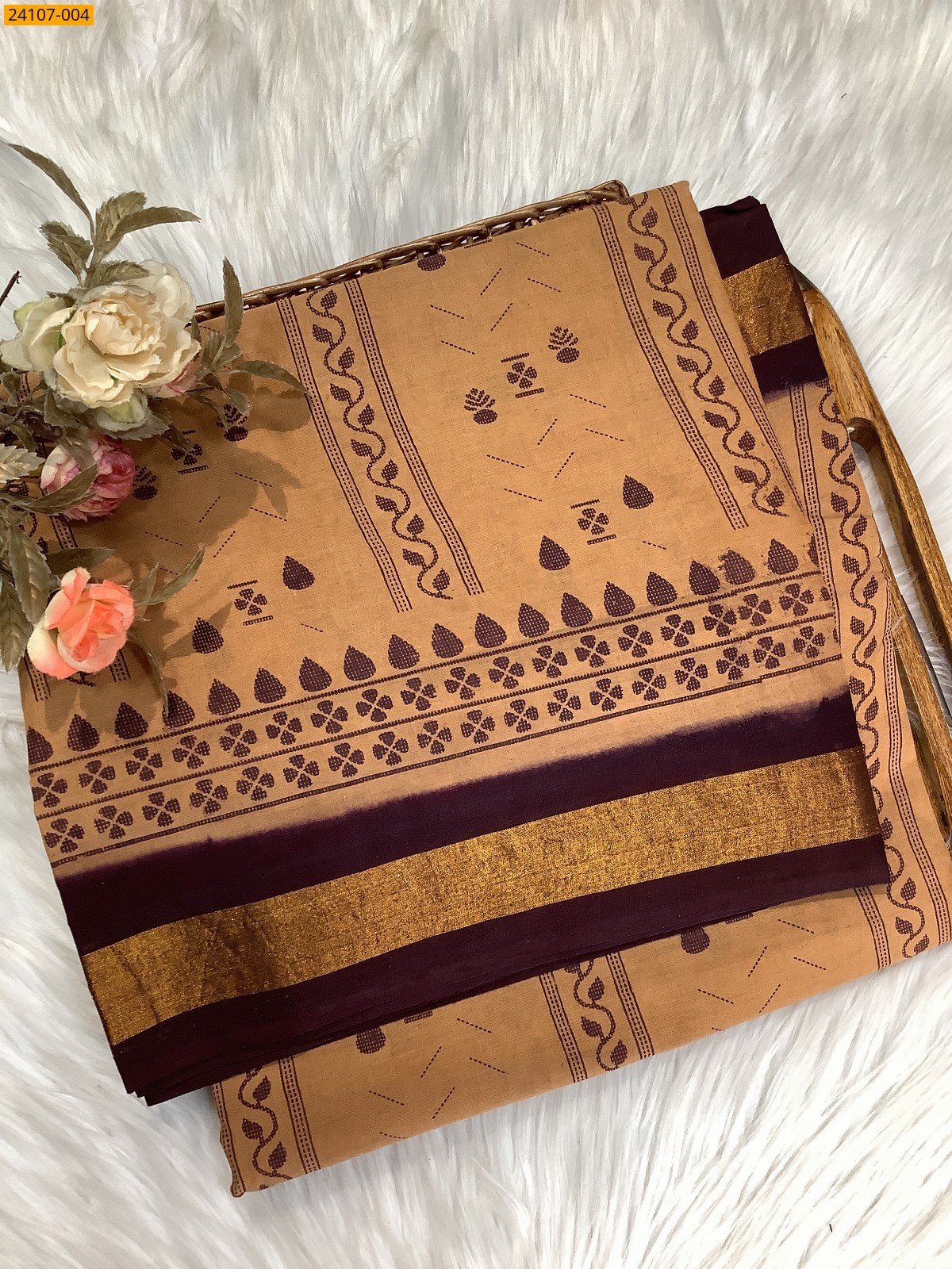 Brown Cotton printed sarees