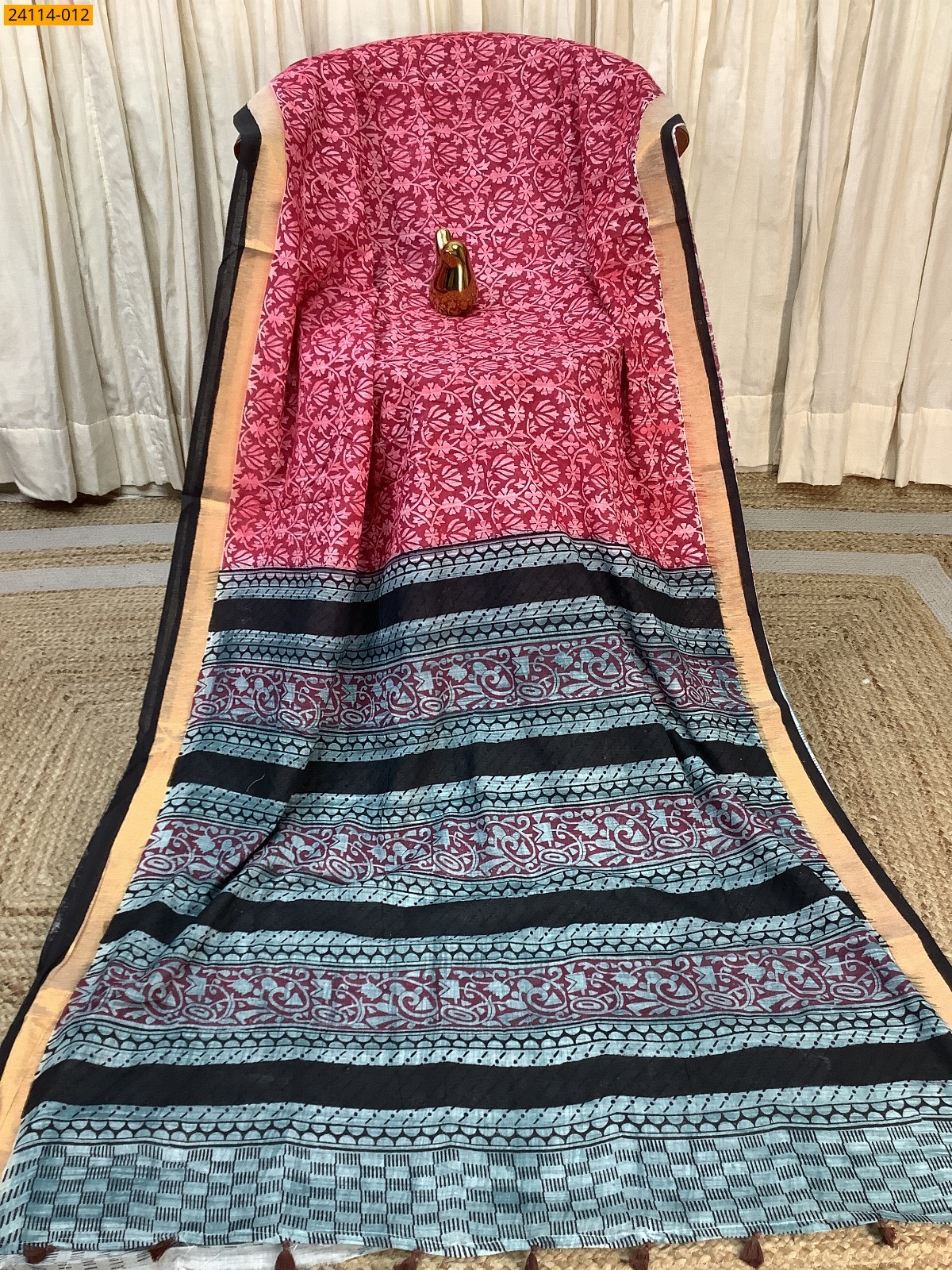Red Hand Block Printed Cotton Saree