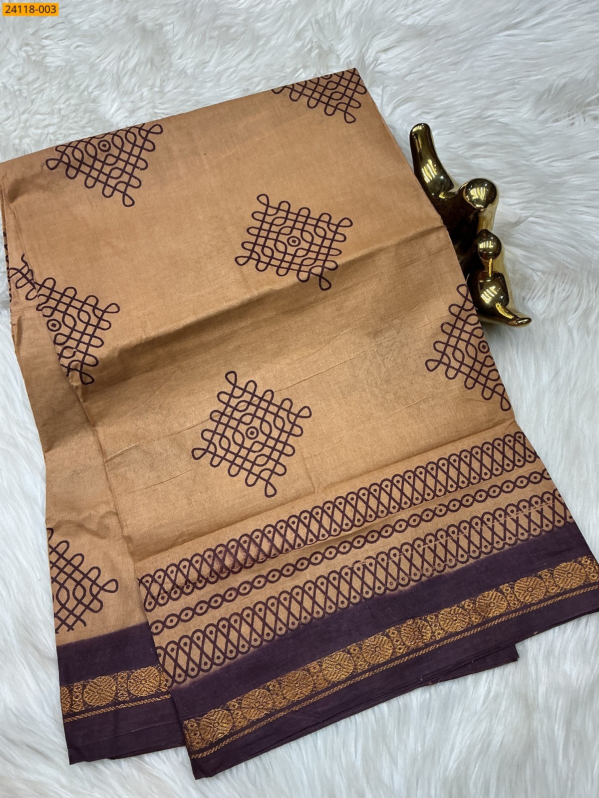 Light Brown Sungudi Cotton Printed Saree