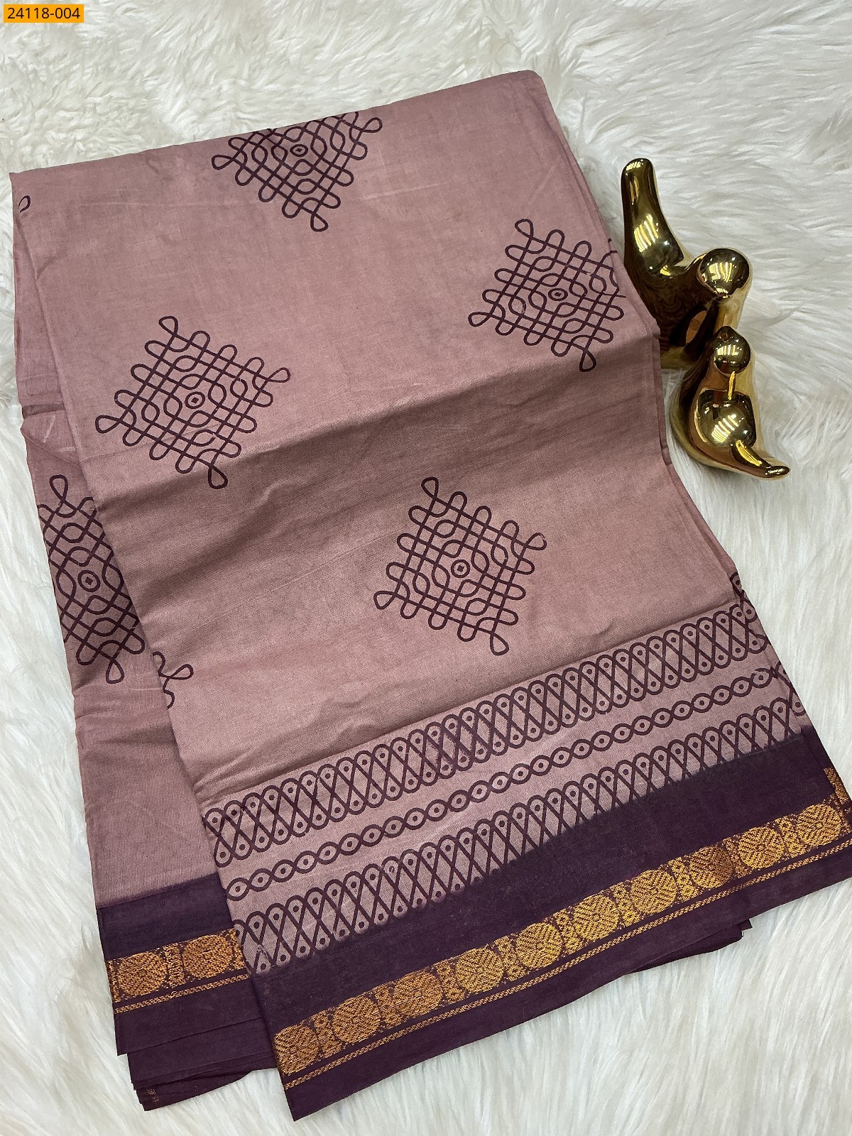 Onion Pink Sungudi Cotton Printed Saree