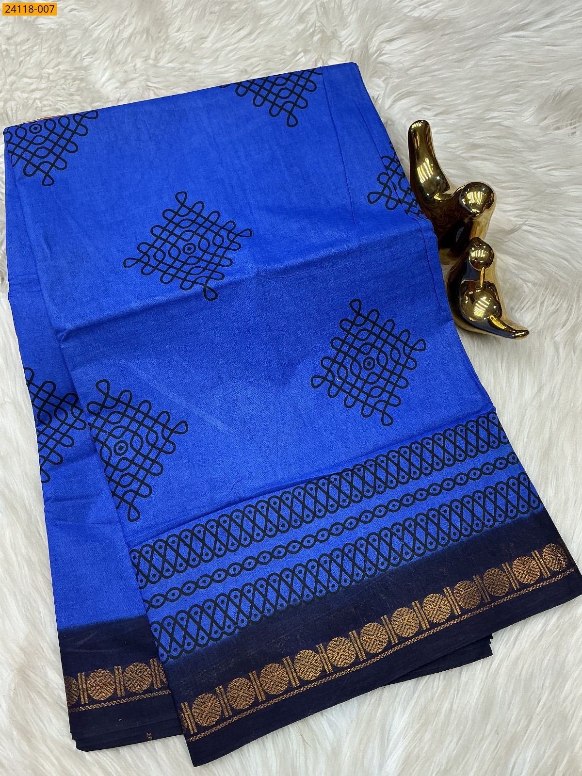 Royal Blue Sungudi Cotton Printed Saree