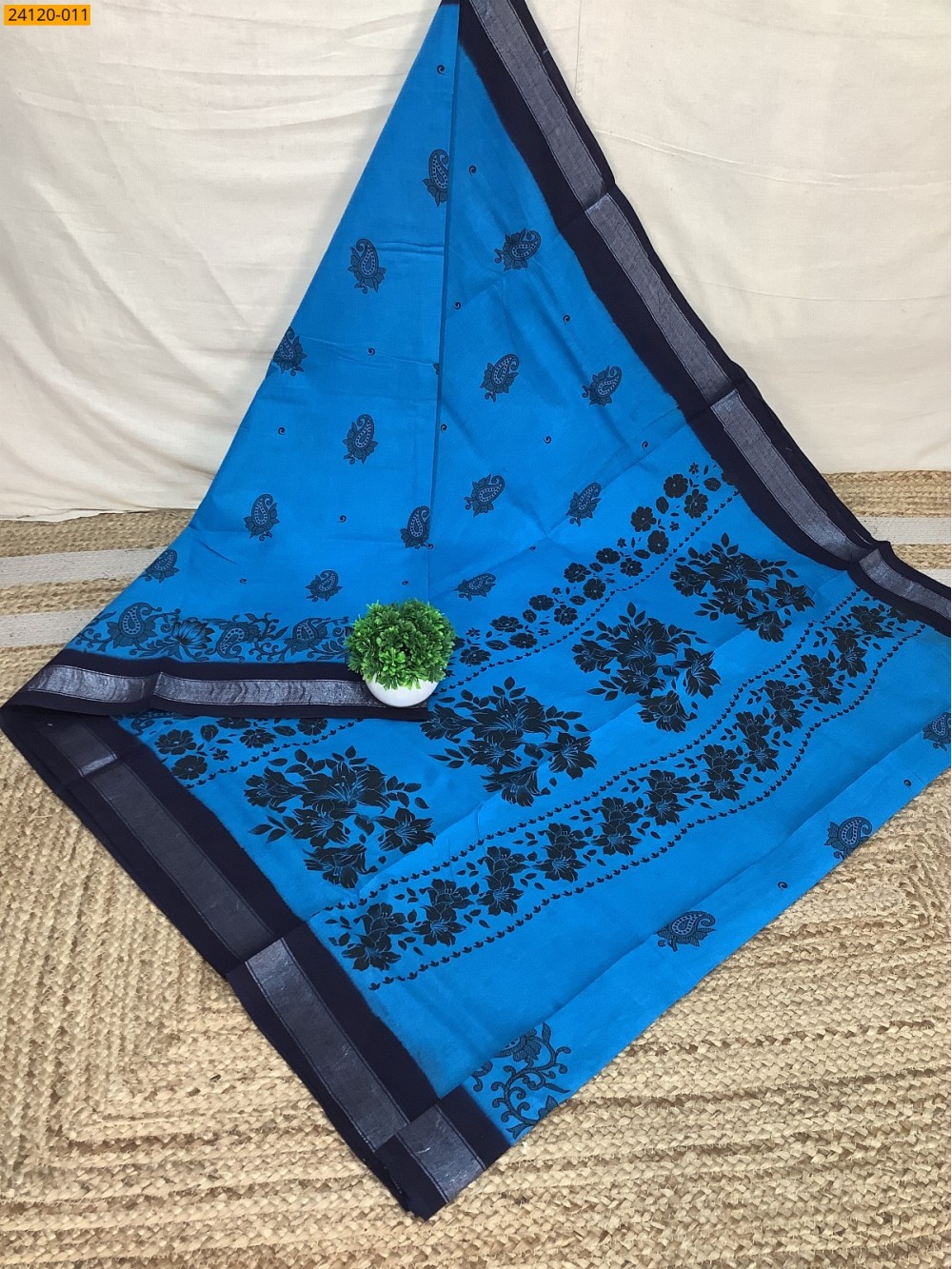 Sky Blue Sungudi cotton printed sarees Sky Blue Sungudi cotton printed sarees