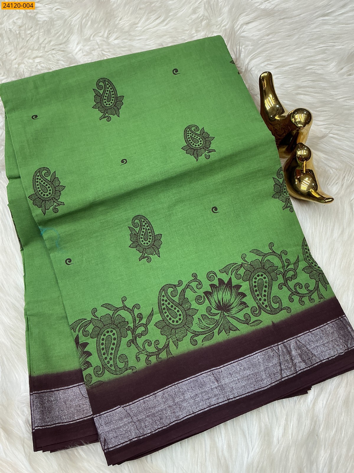 Olive Green Sungudi cotton printed sarees