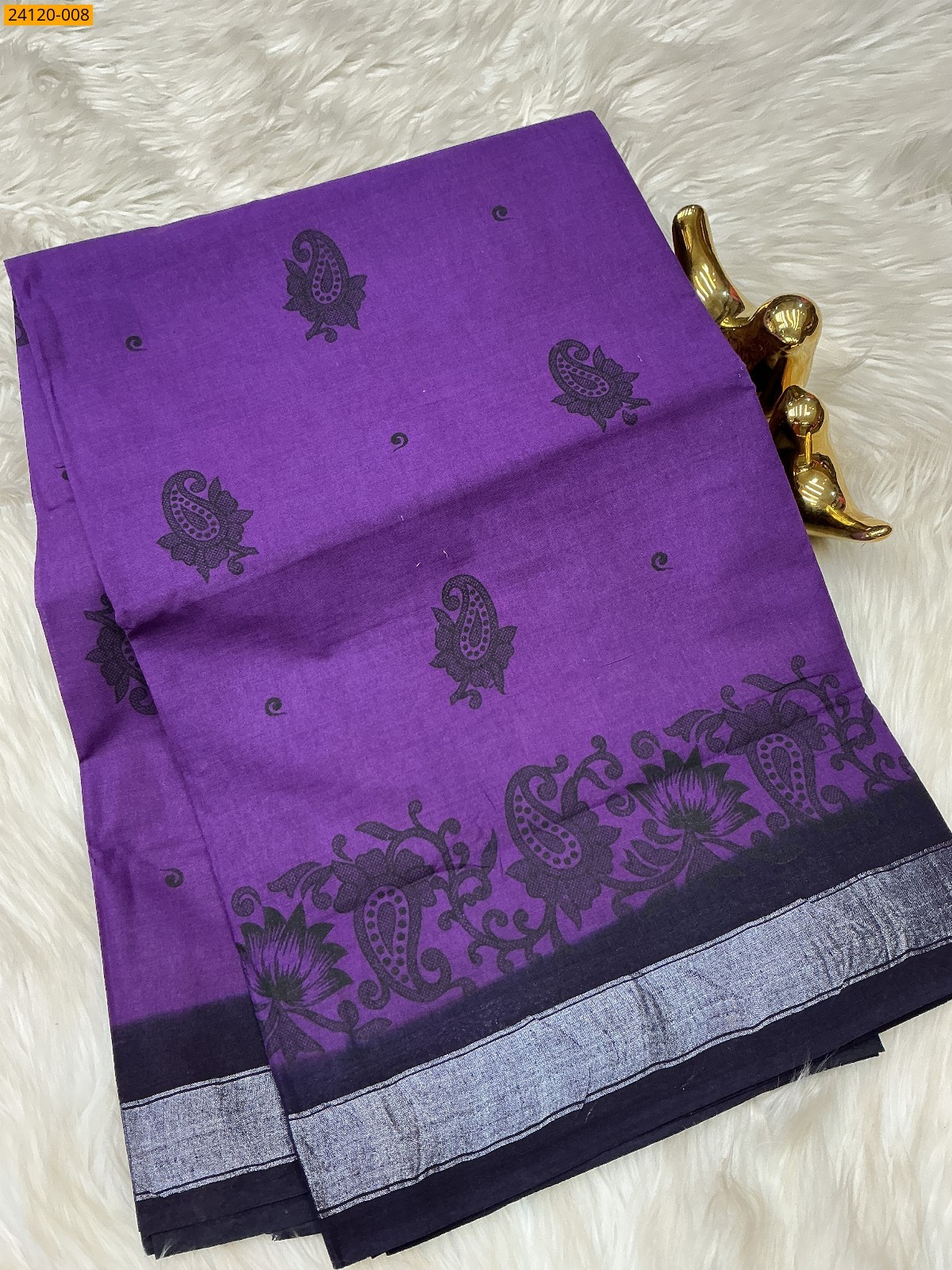 Lavendar Sungudi cotton printed sarees