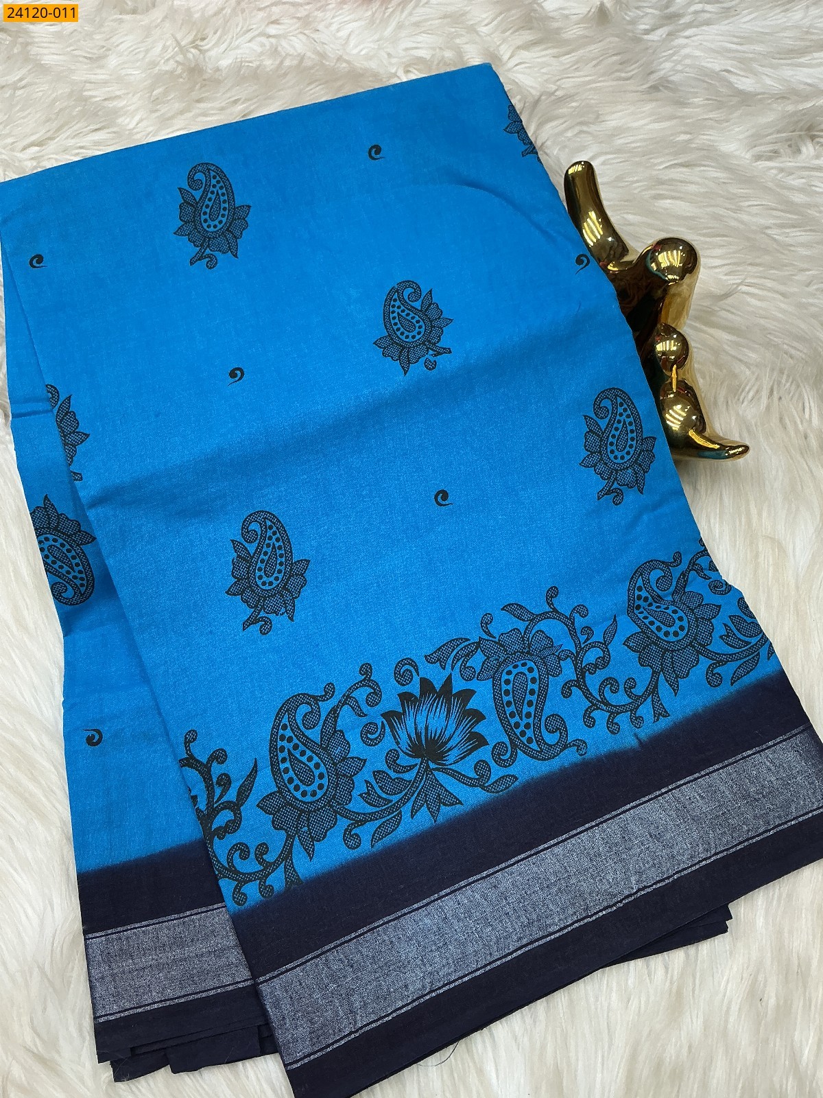 Sky Blue Sungudi cotton printed sarees