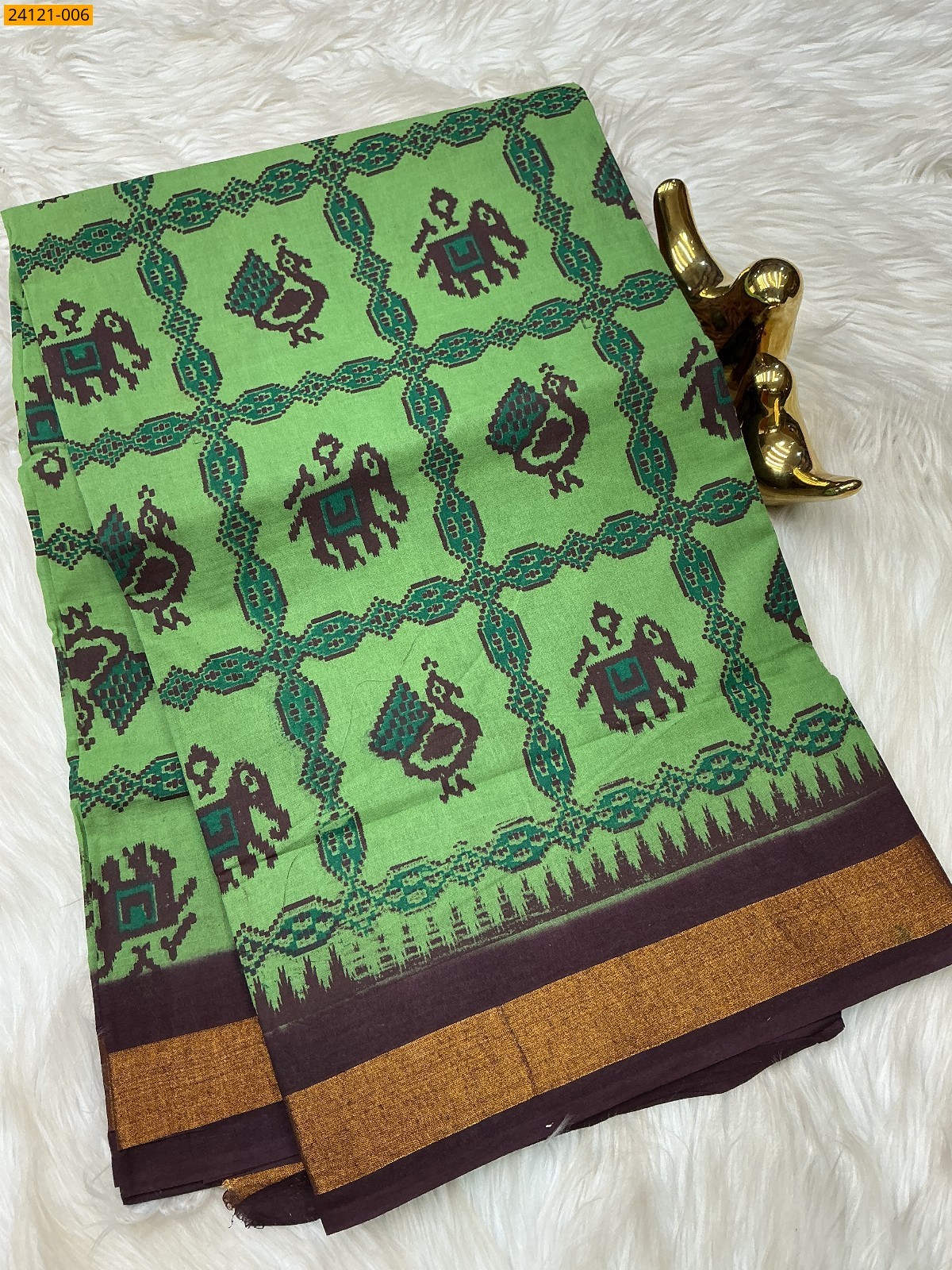 Olive Green Sungudi Cotton Printed Saree