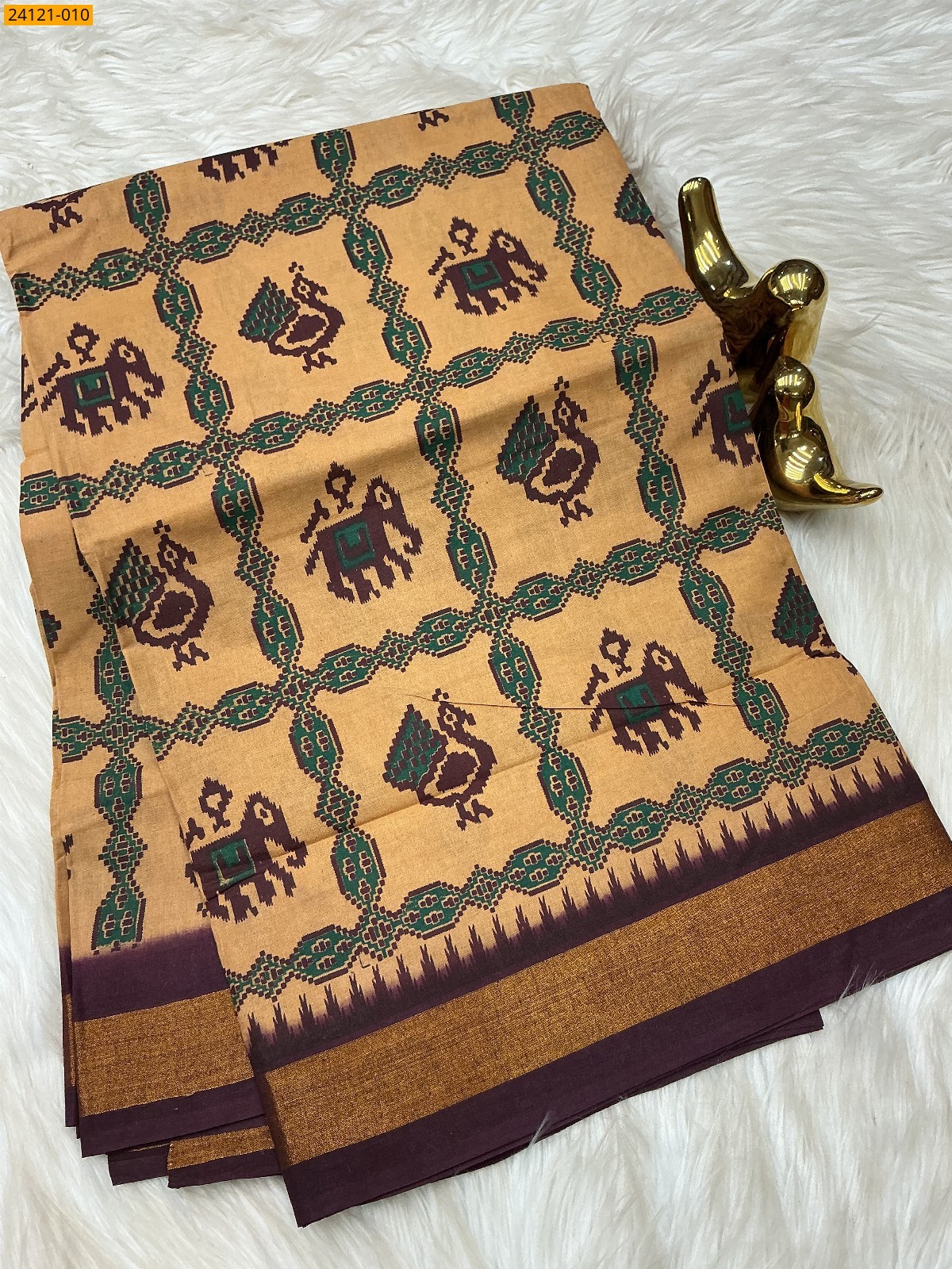 Brown Sungudi Cotton Printed Saree