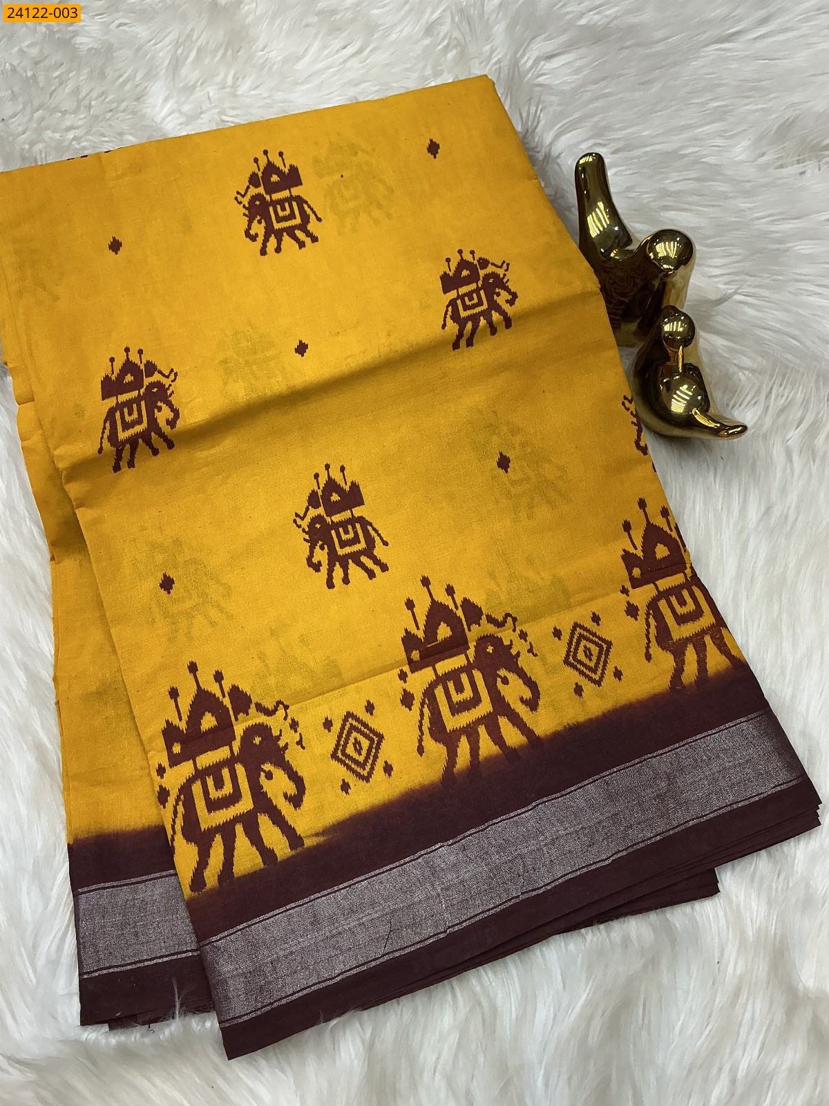 Yellow Sungudi cotton printed sarees
