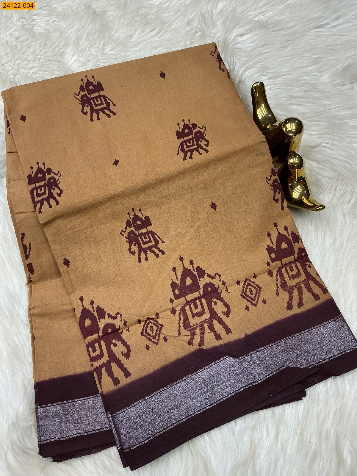 Brown Sungudi cotton printed sarees