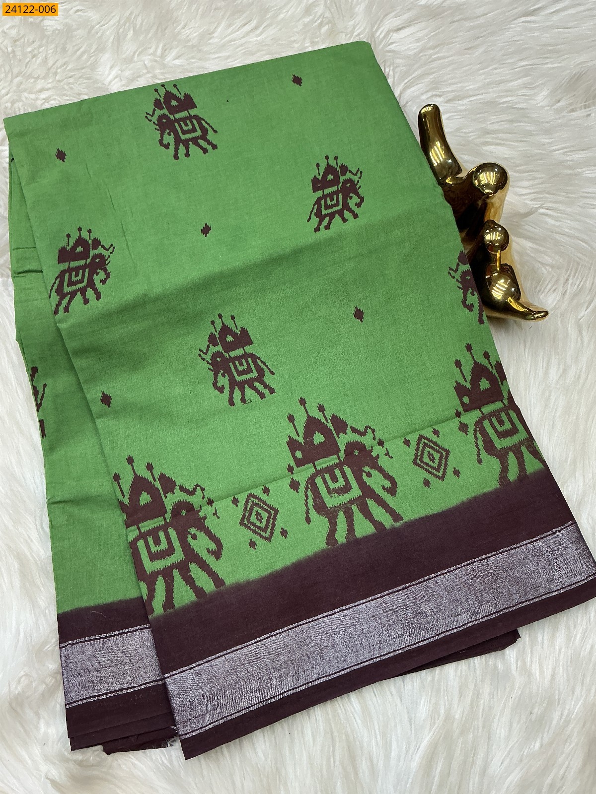 Olive Green Sungudi cotton printed sarees