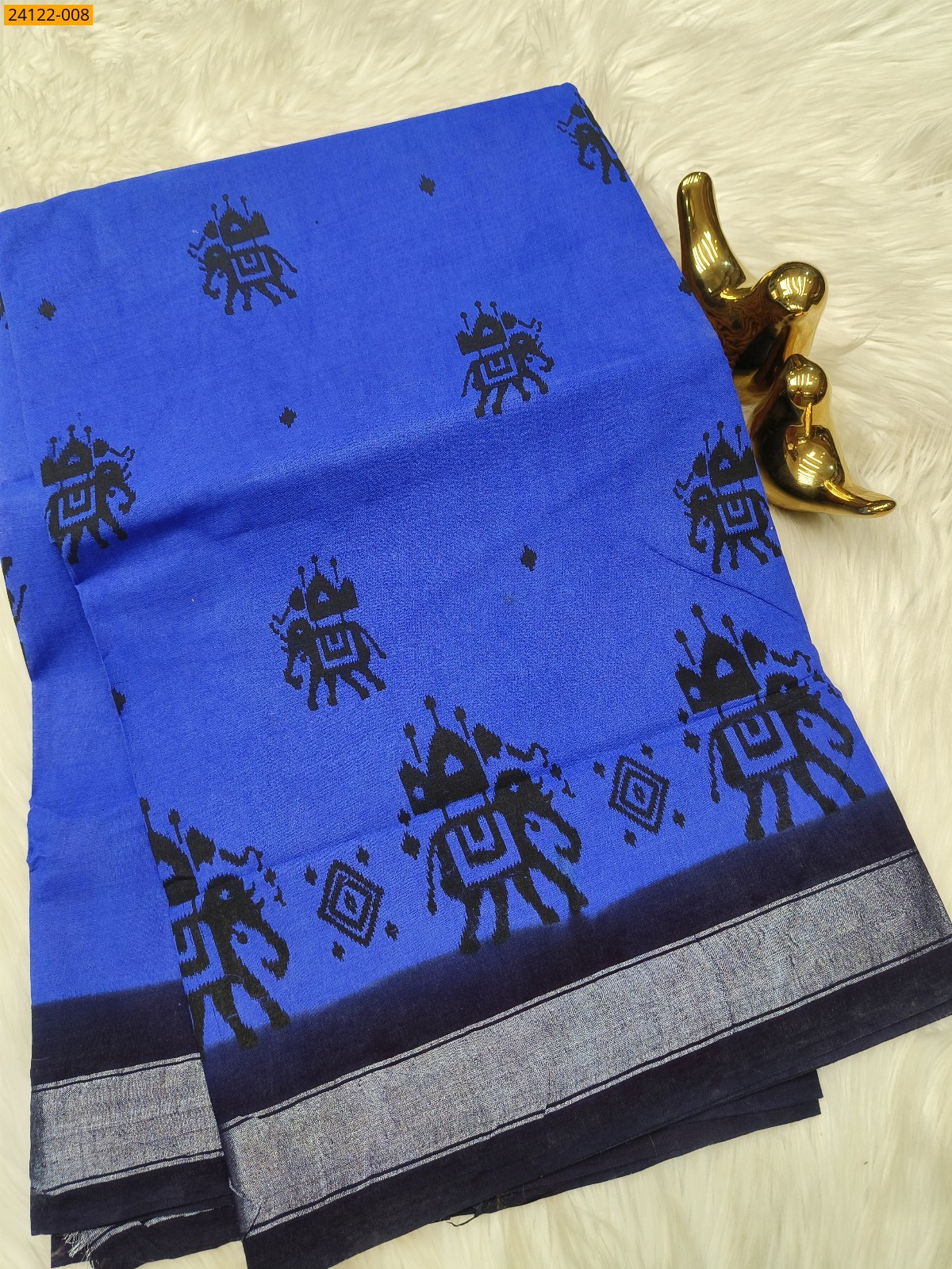 Royal Blue Sungudi cotton printed sarees