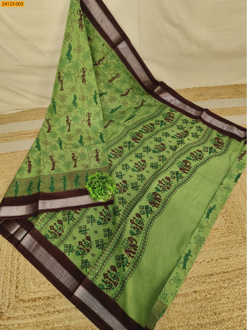 Olive Green Sungudi cotton printed sarees Olive Green Sungudi cotton printed sarees
