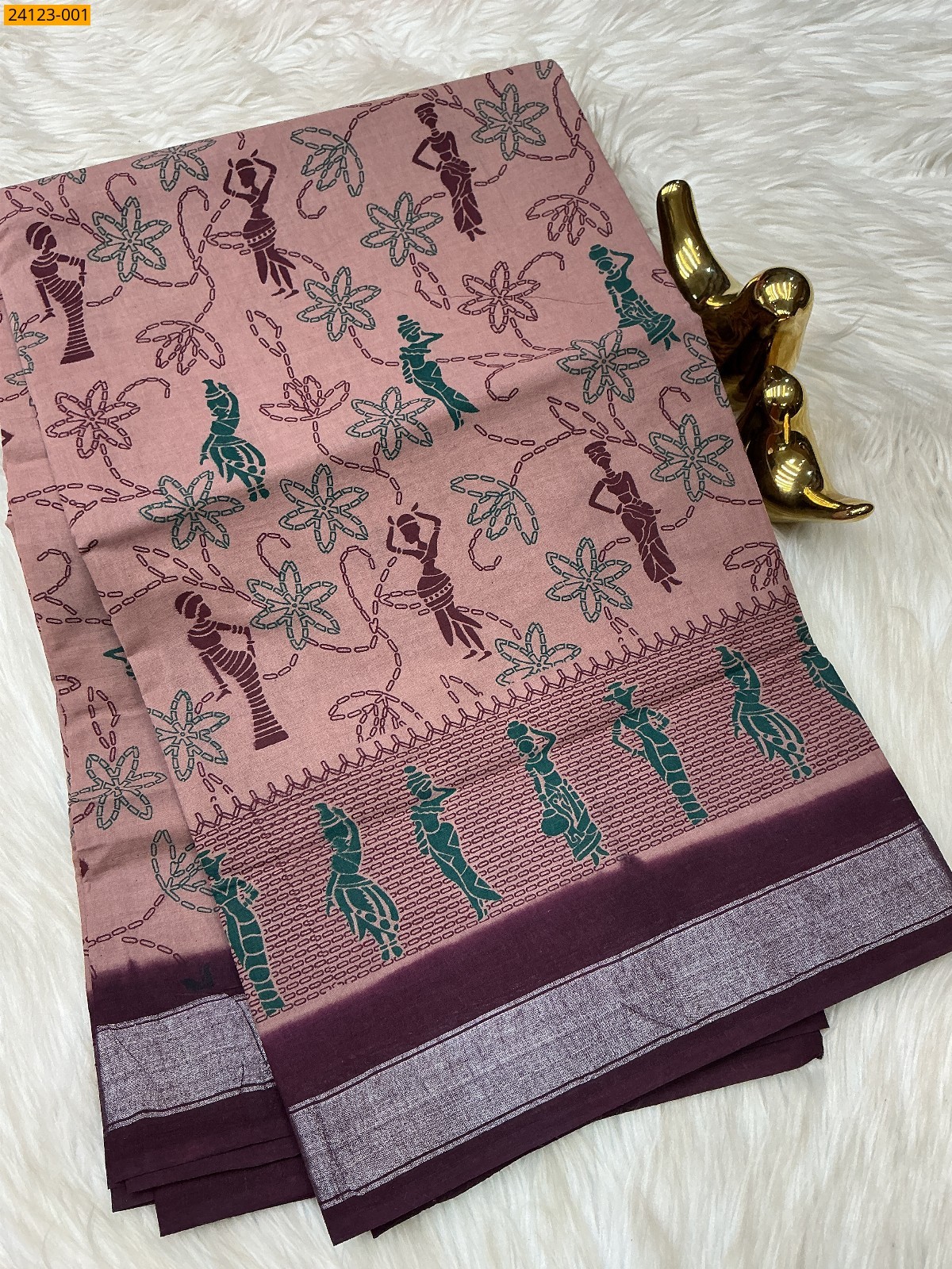 Onion Pink Sungudi cotton printed sarees