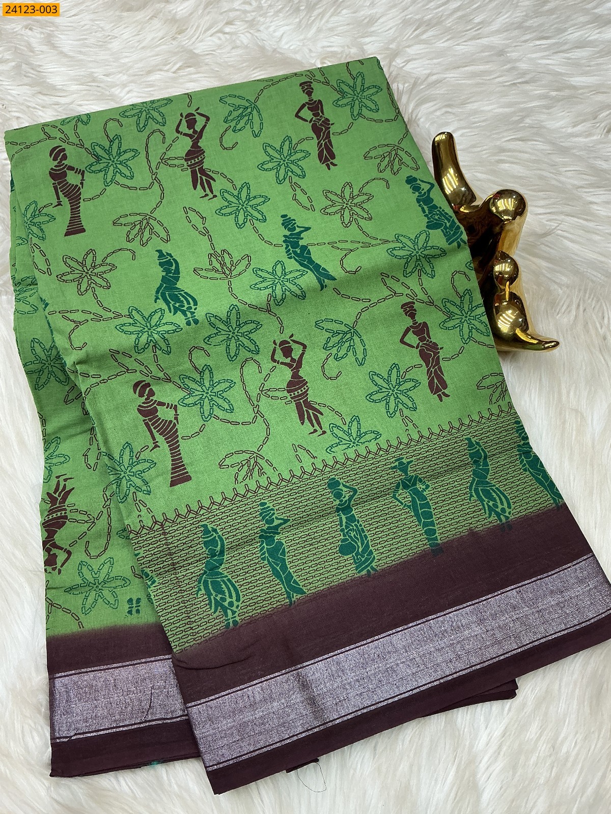 Olive Green Sungudi cotton printed sarees