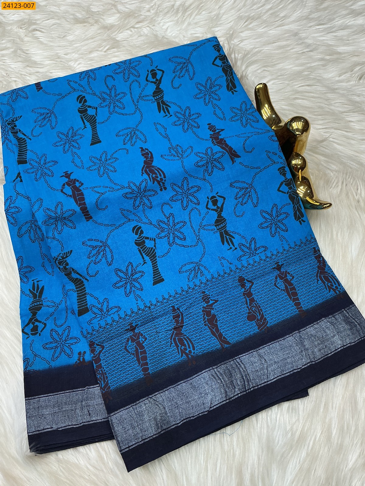 Sky Blue Sungudi cotton printed sarees