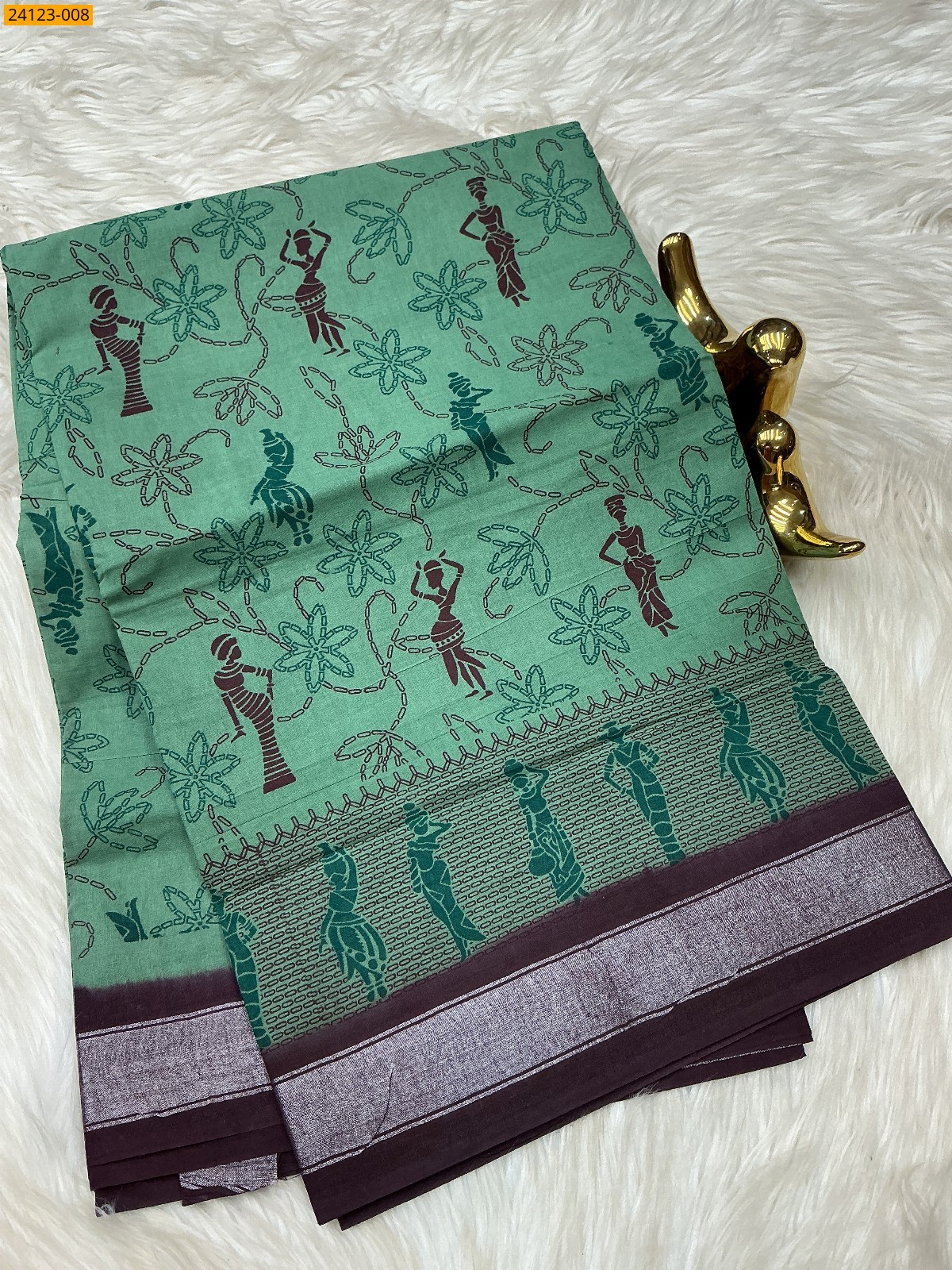 Green Sungudi cotton printed sarees