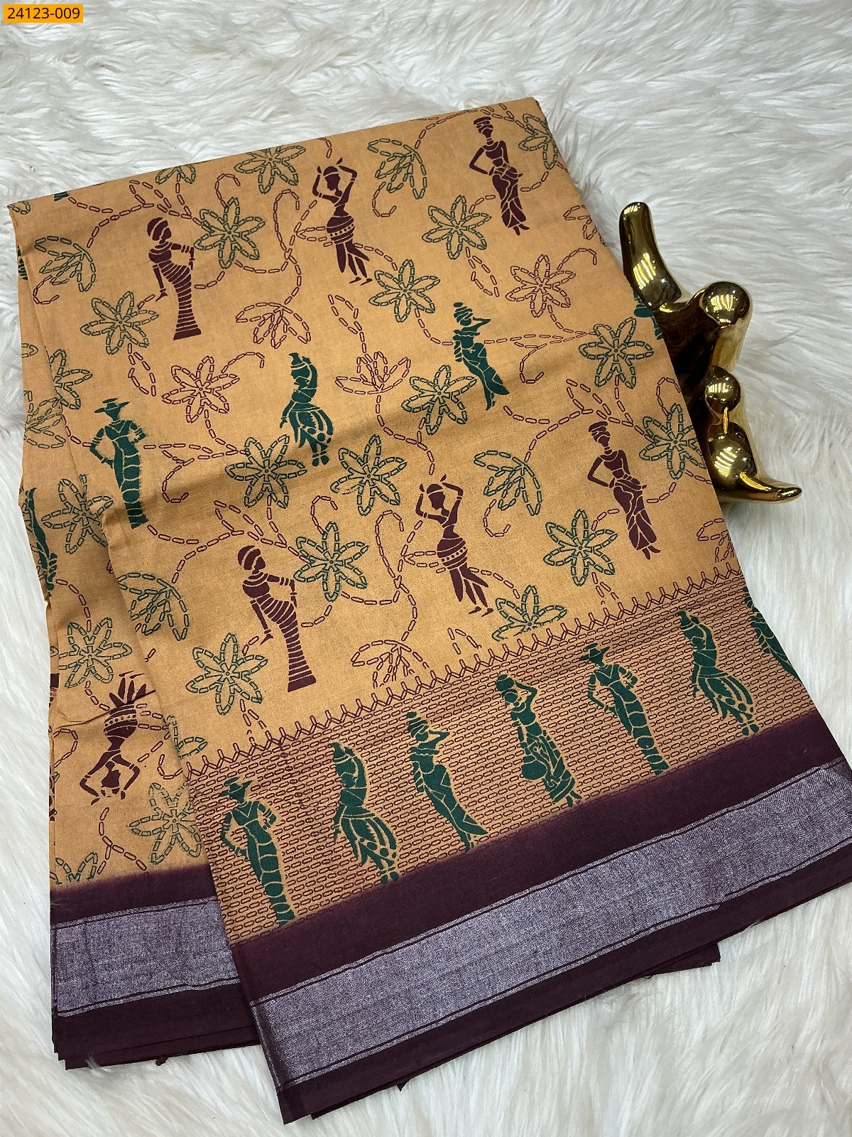 Yellow Sungudi cotton printed sarees