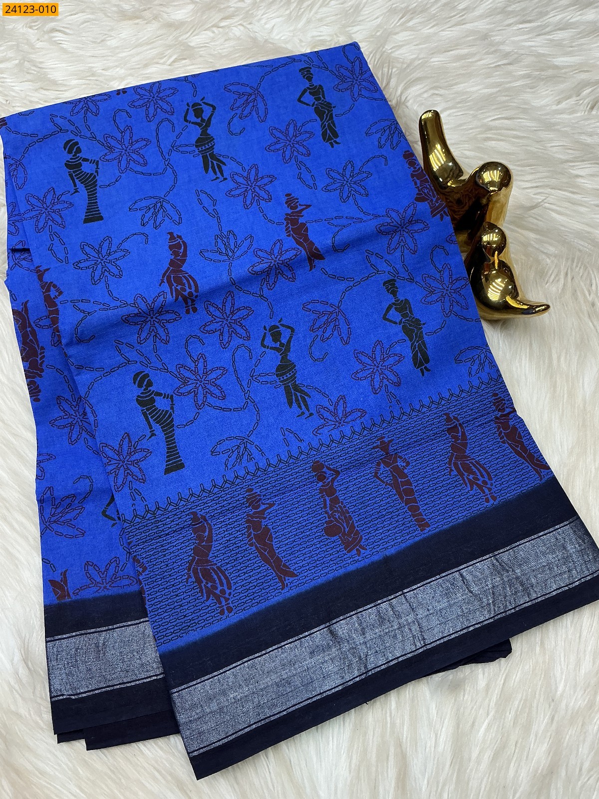 Royal Blue Sungudi cotton printed sarees