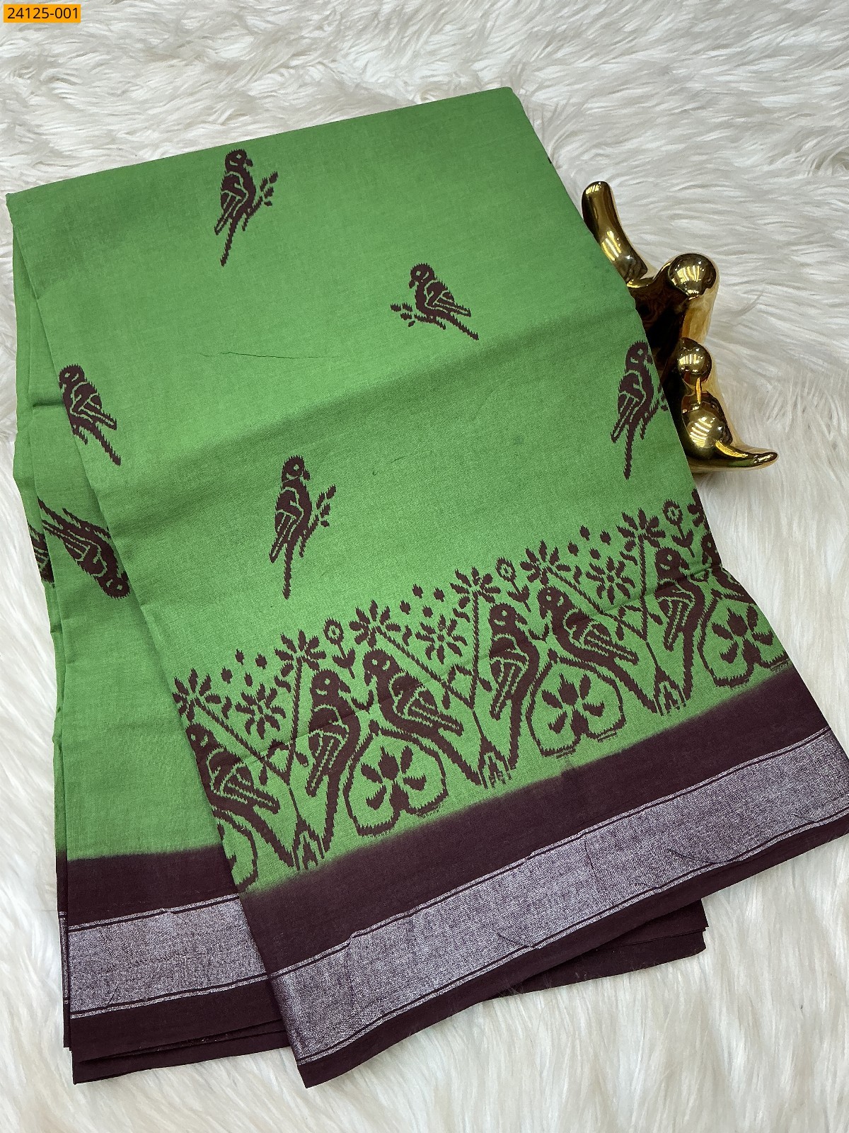 Olive Green Sungudi cotton printed sarees