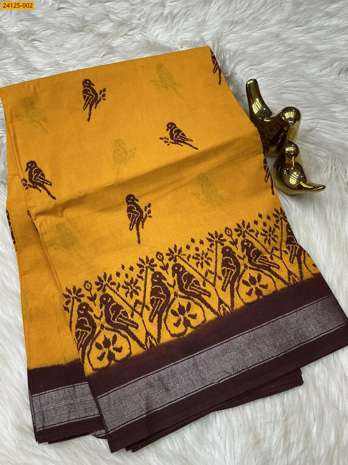 Yellow Sungudi cotton printed sarees