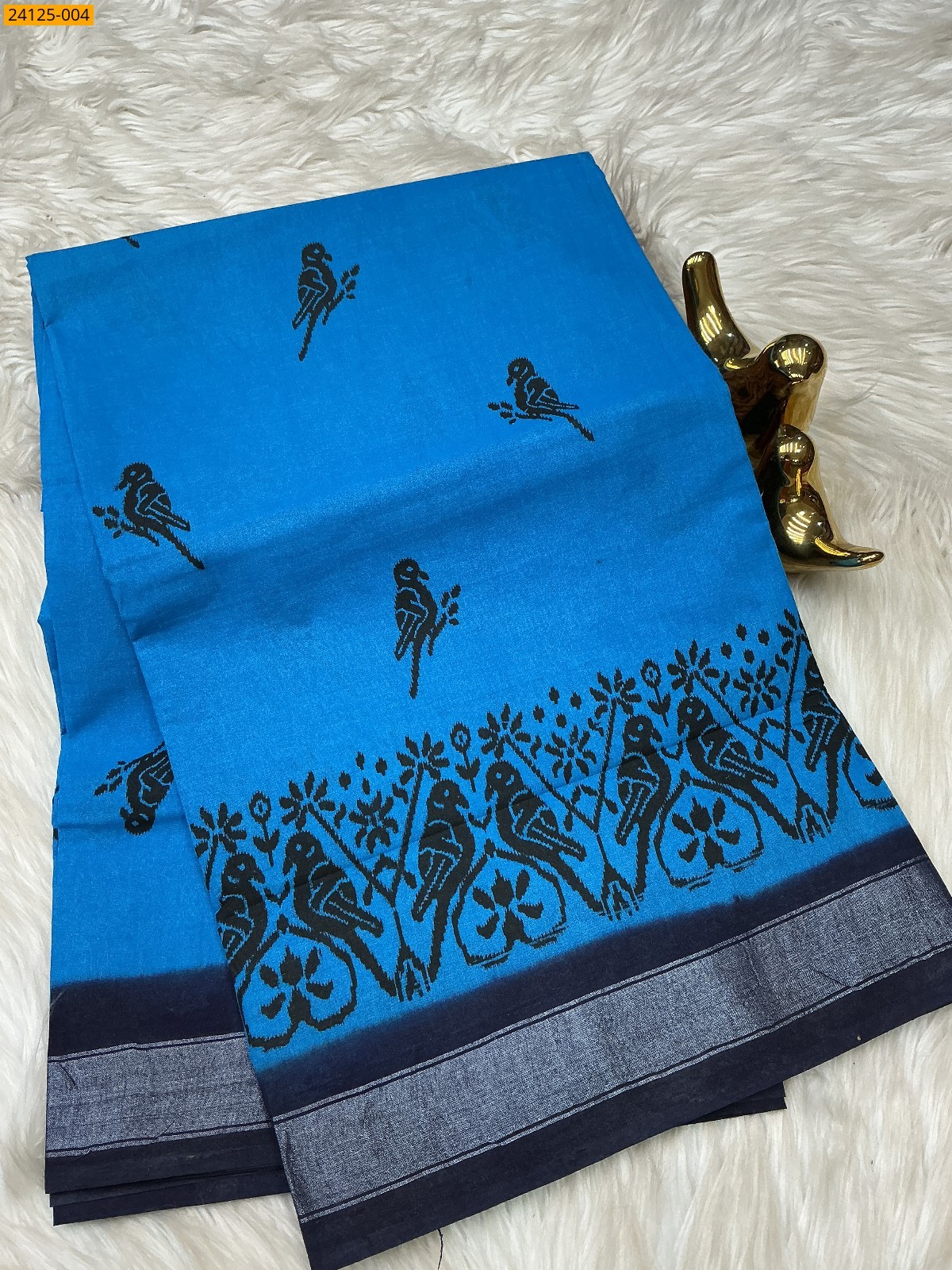 Sky Blue Sungudi cotton printed sarees