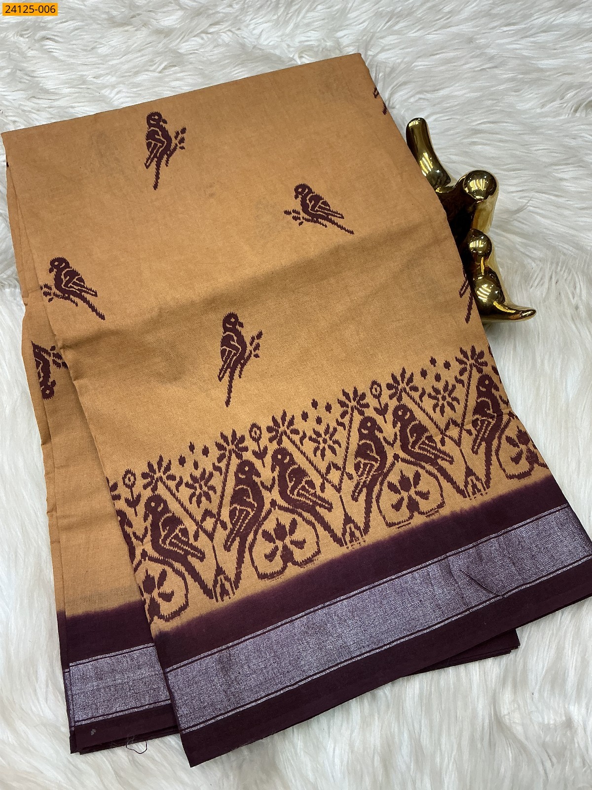 Brown Sungudi cotton printed sarees