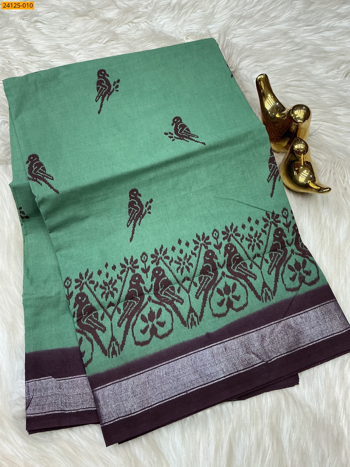 Green Sungudi cotton printed sarees