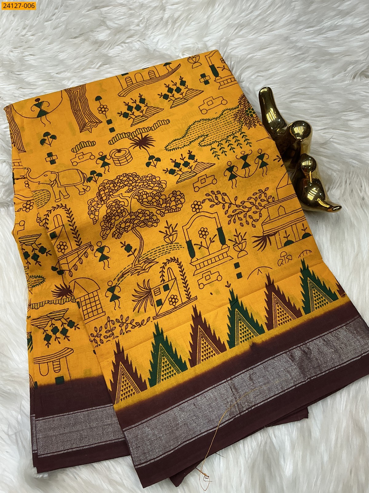 Yellow Sungudi Cotton Printed Saree