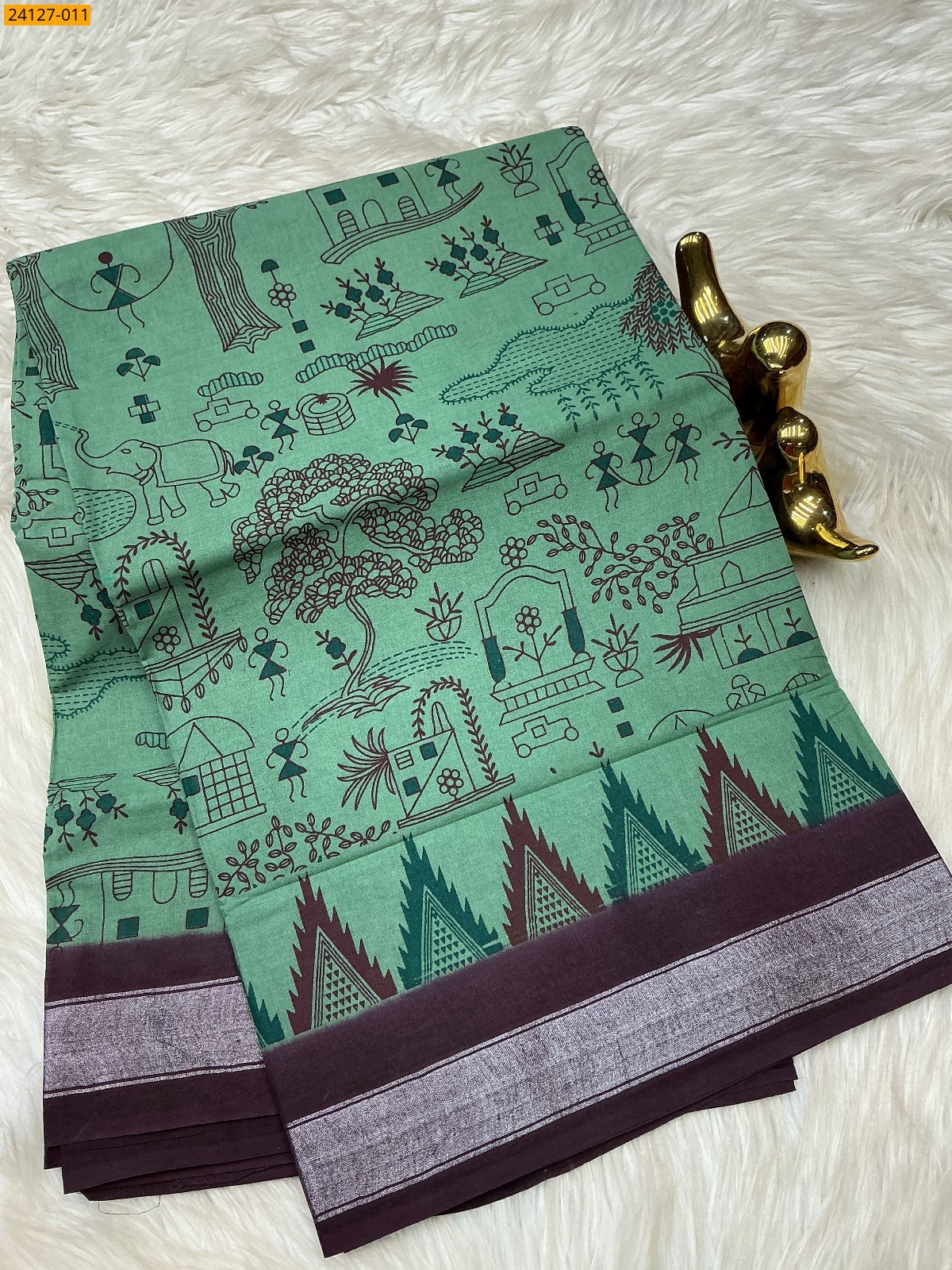 Green Sungudi Cotton Printed Saree