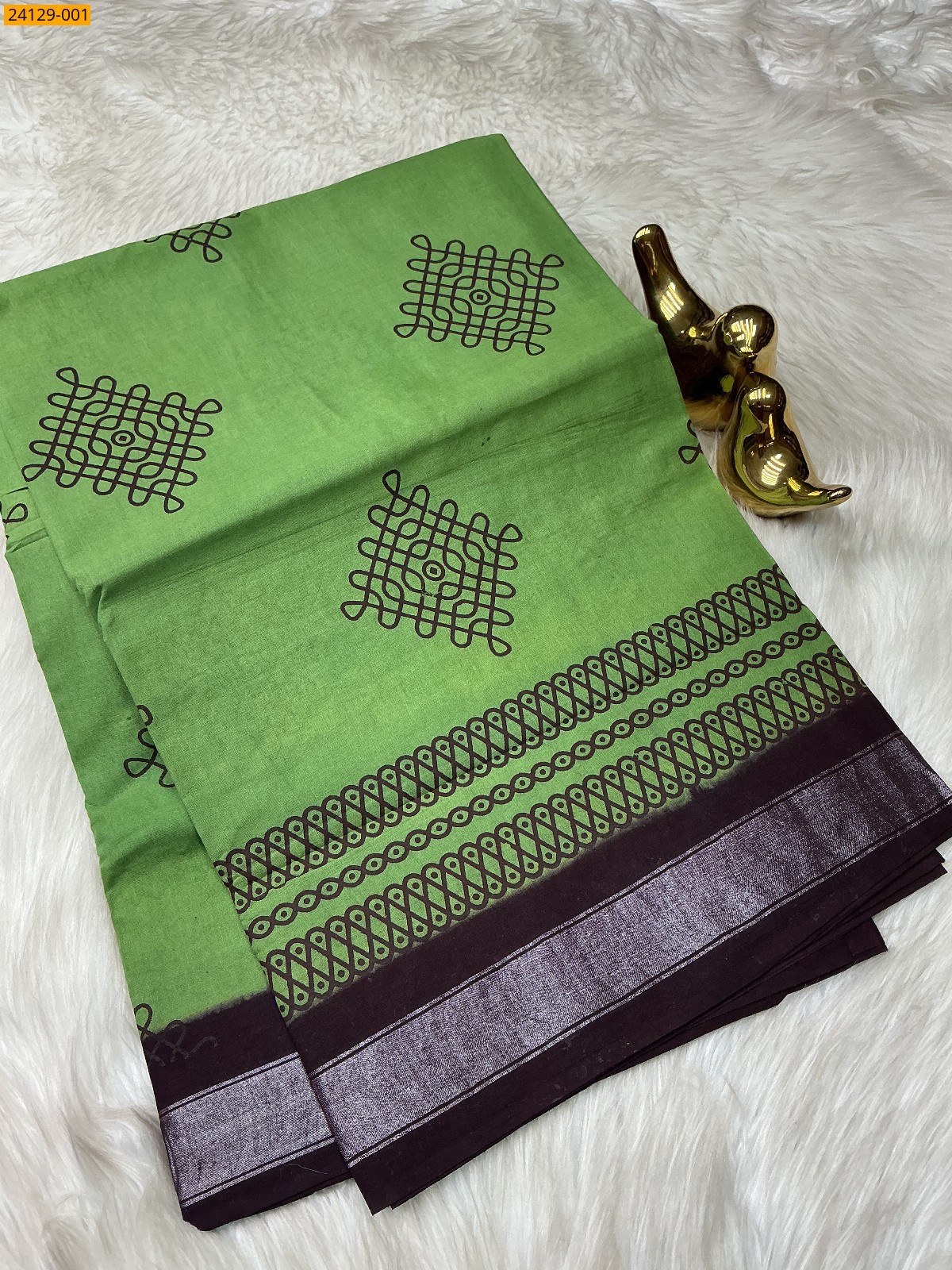 Olive green Sungudi cotton printed sarees