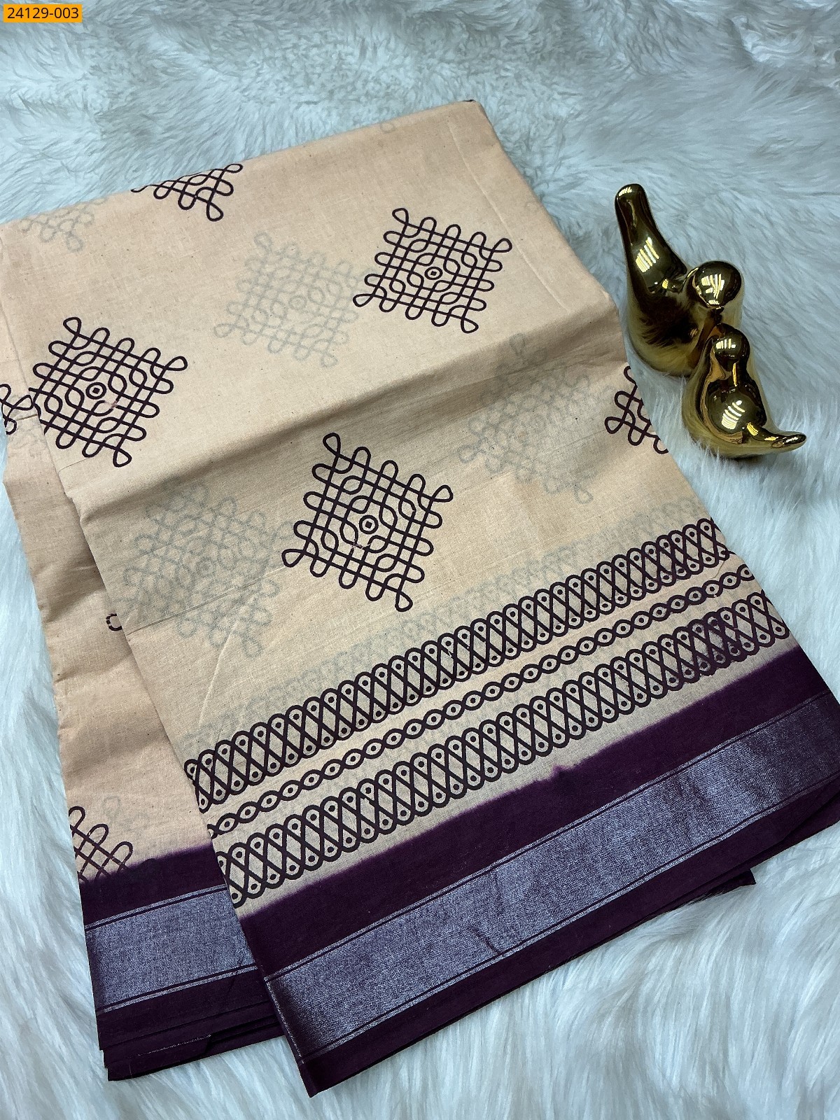 Brown Sungudi cotton printed sarees
