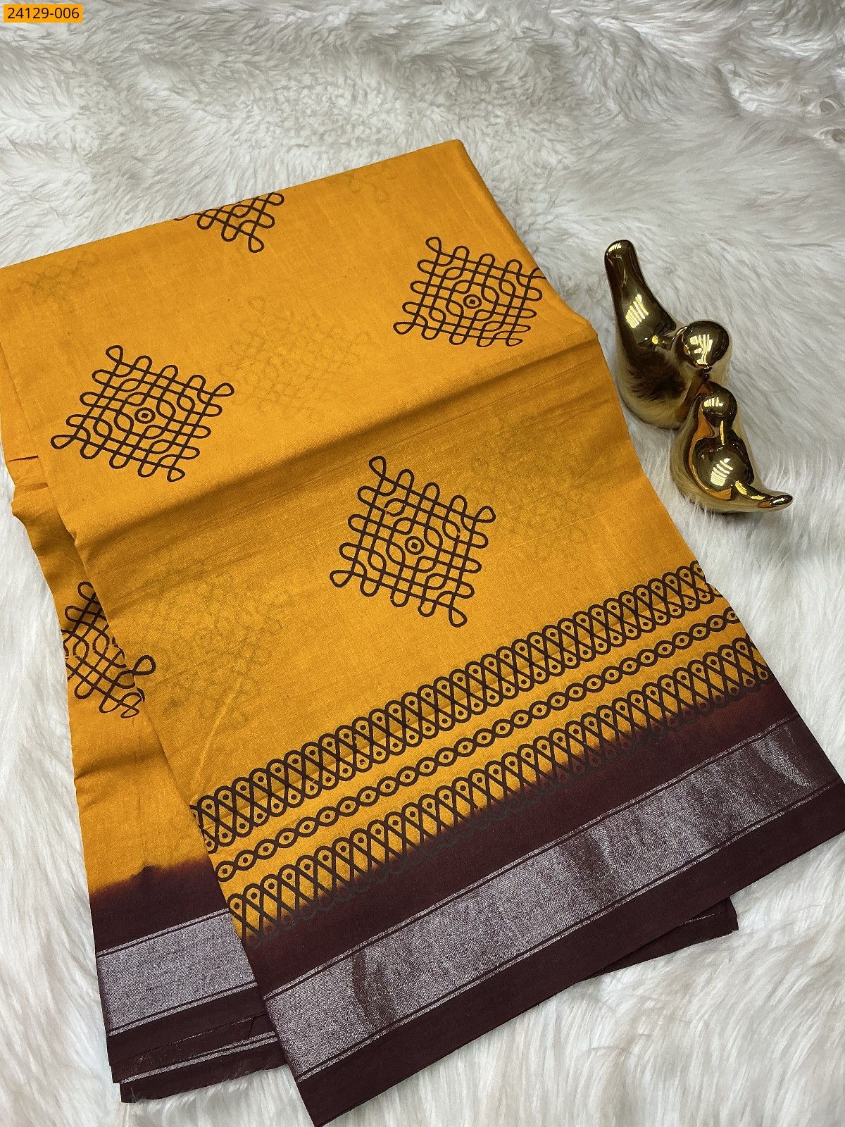 Yellow Sungudi cotton printed sarees