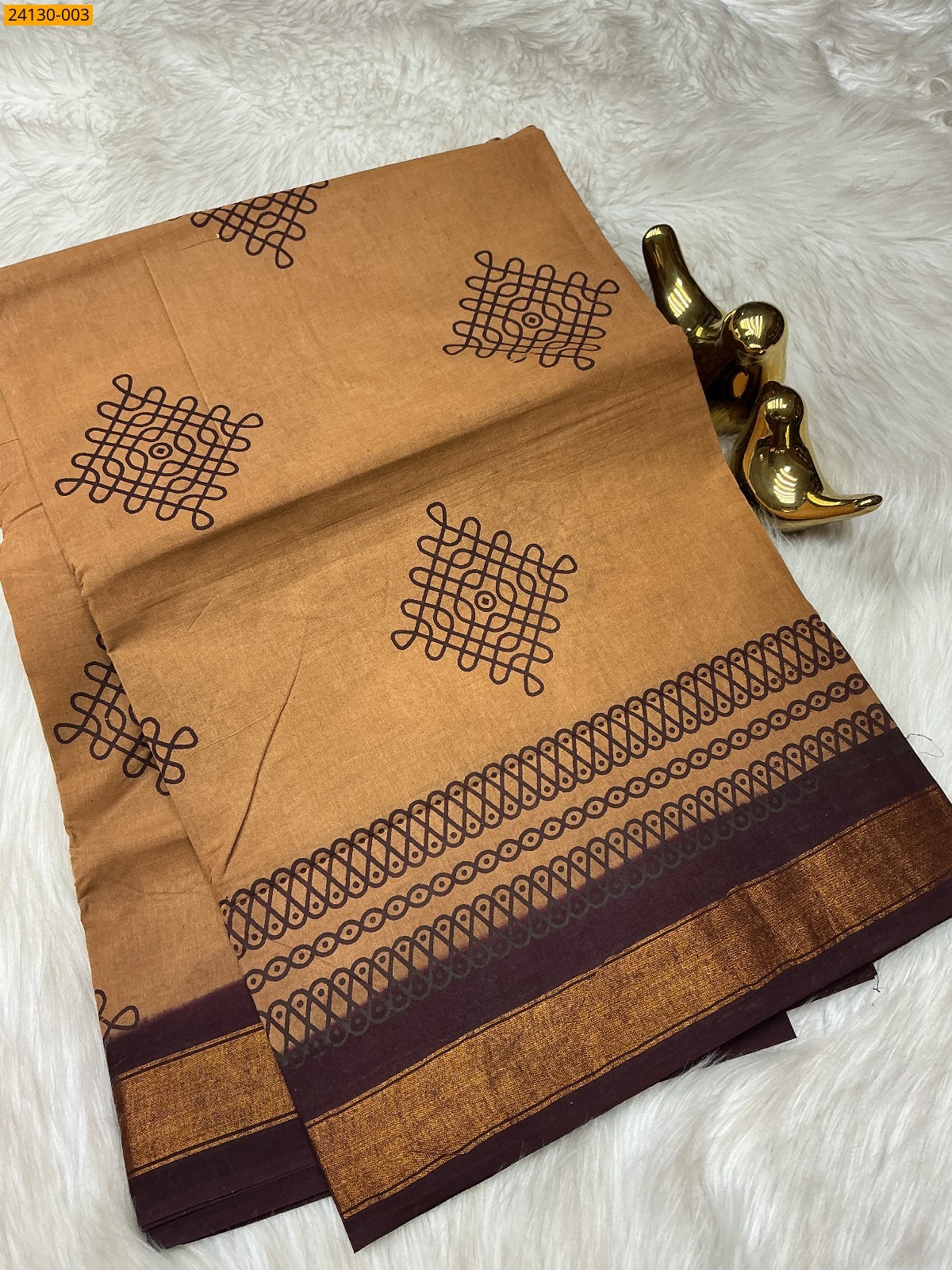 Brown Sungudi cotton printed saree