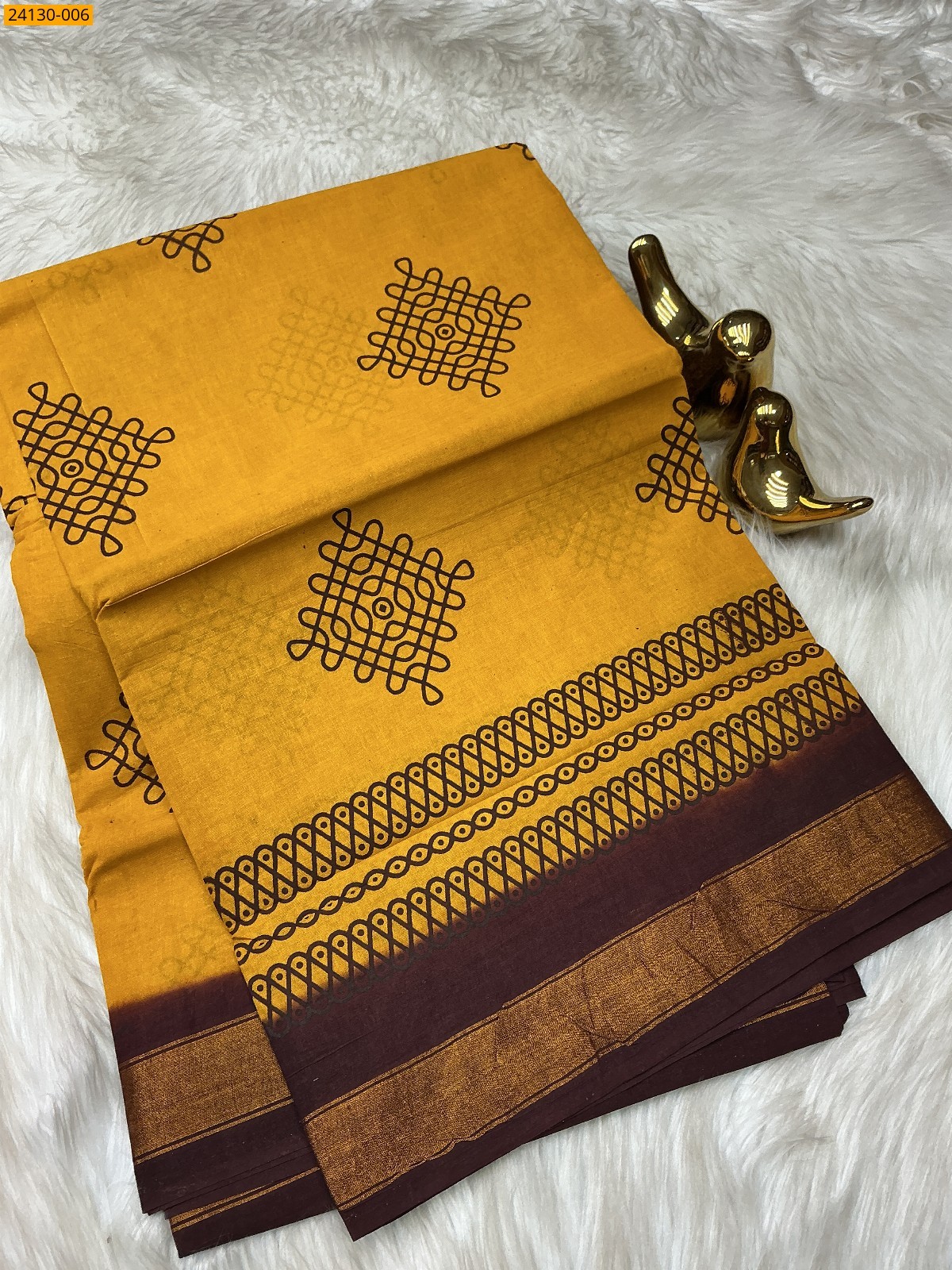 Yellow Sungudi cotton printed saree