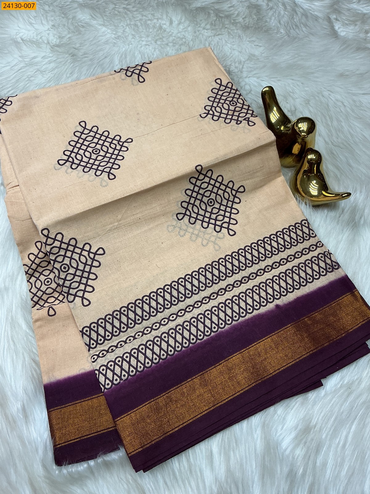 Sandal Sungudi cotton printed saree