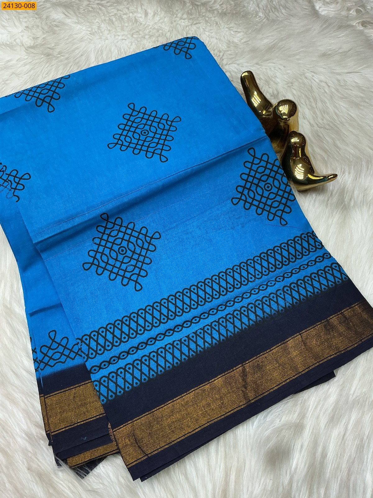 Blue Sungudi cotton printed saree