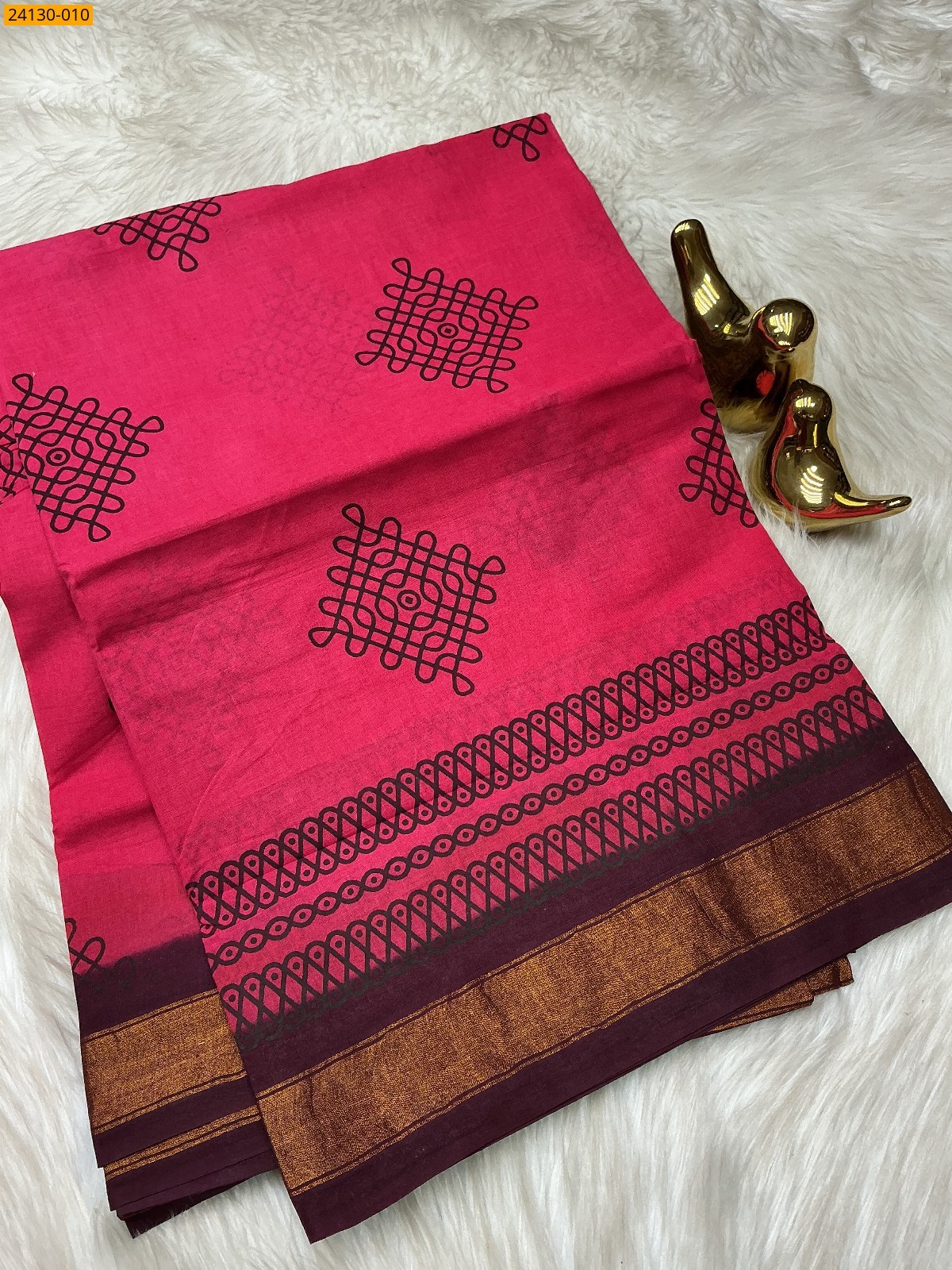 Rose Sungudi cotton printed saree