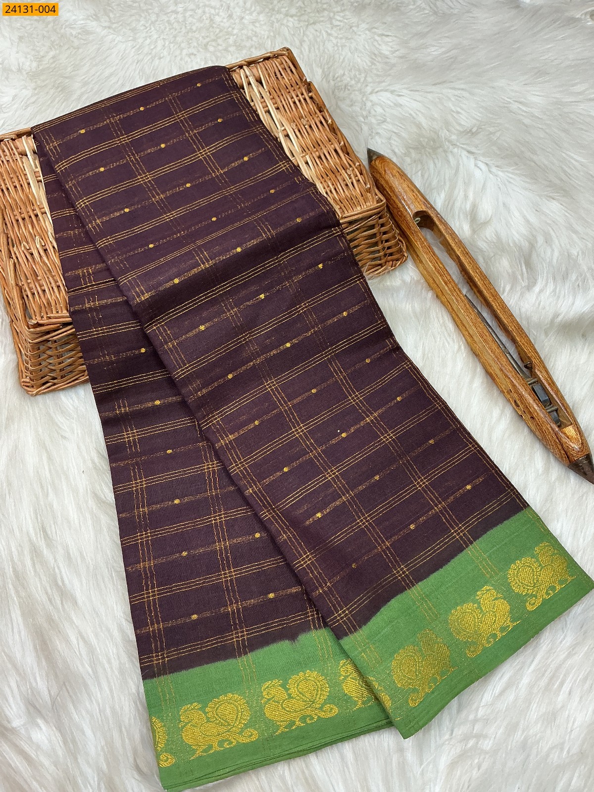Brown Sungudi Pure Cotton Saree