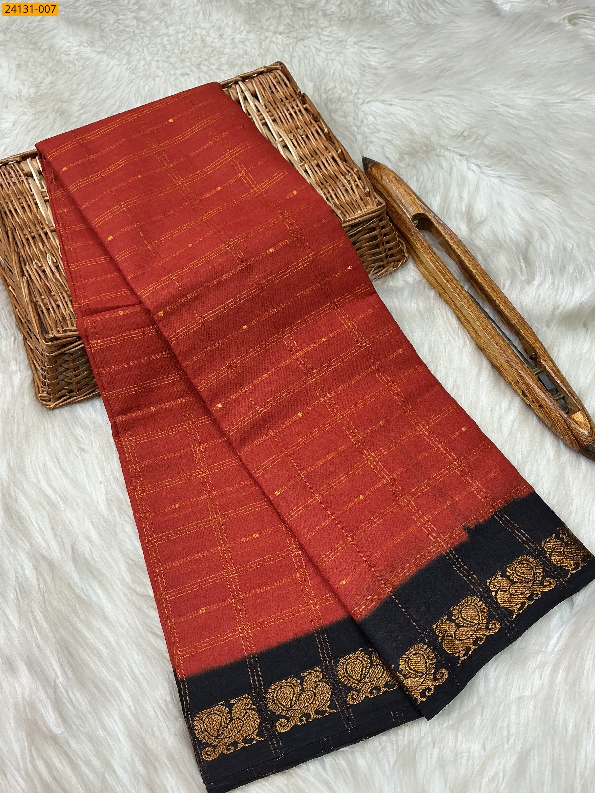 Orange Sungudi Pure Cotton Saree