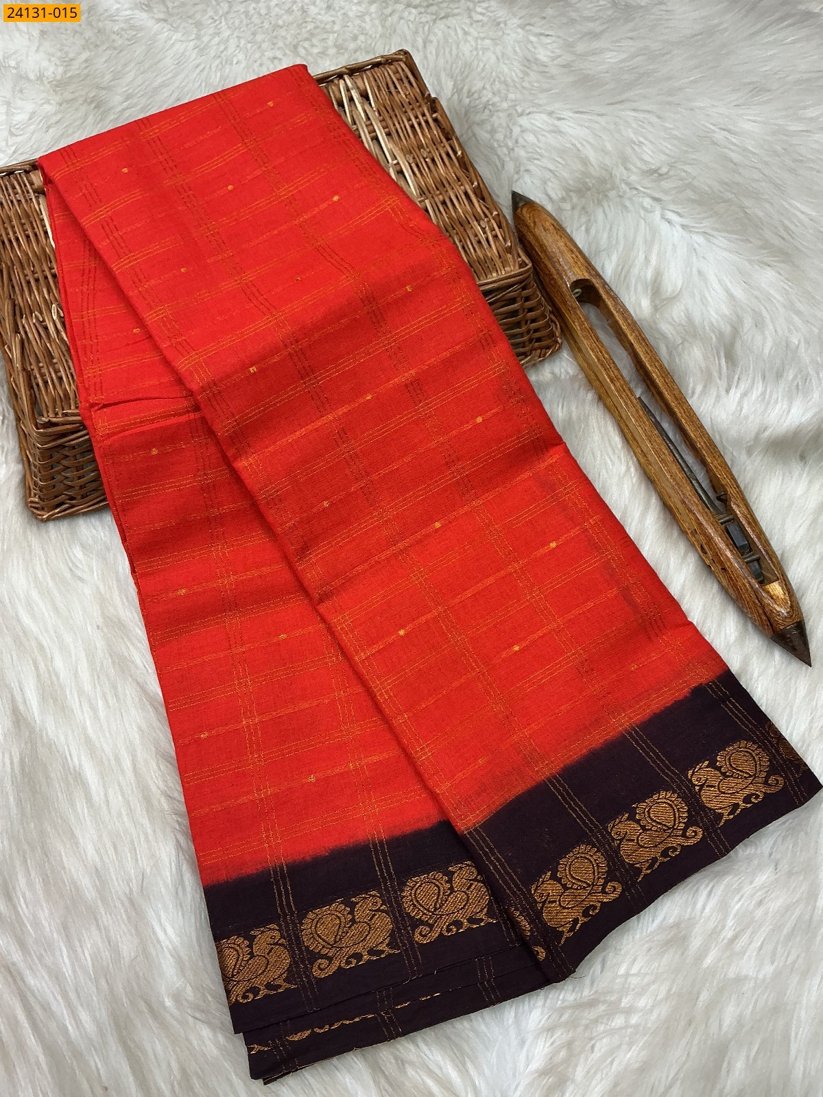 Orange Sungudi Pure Cotton Saree