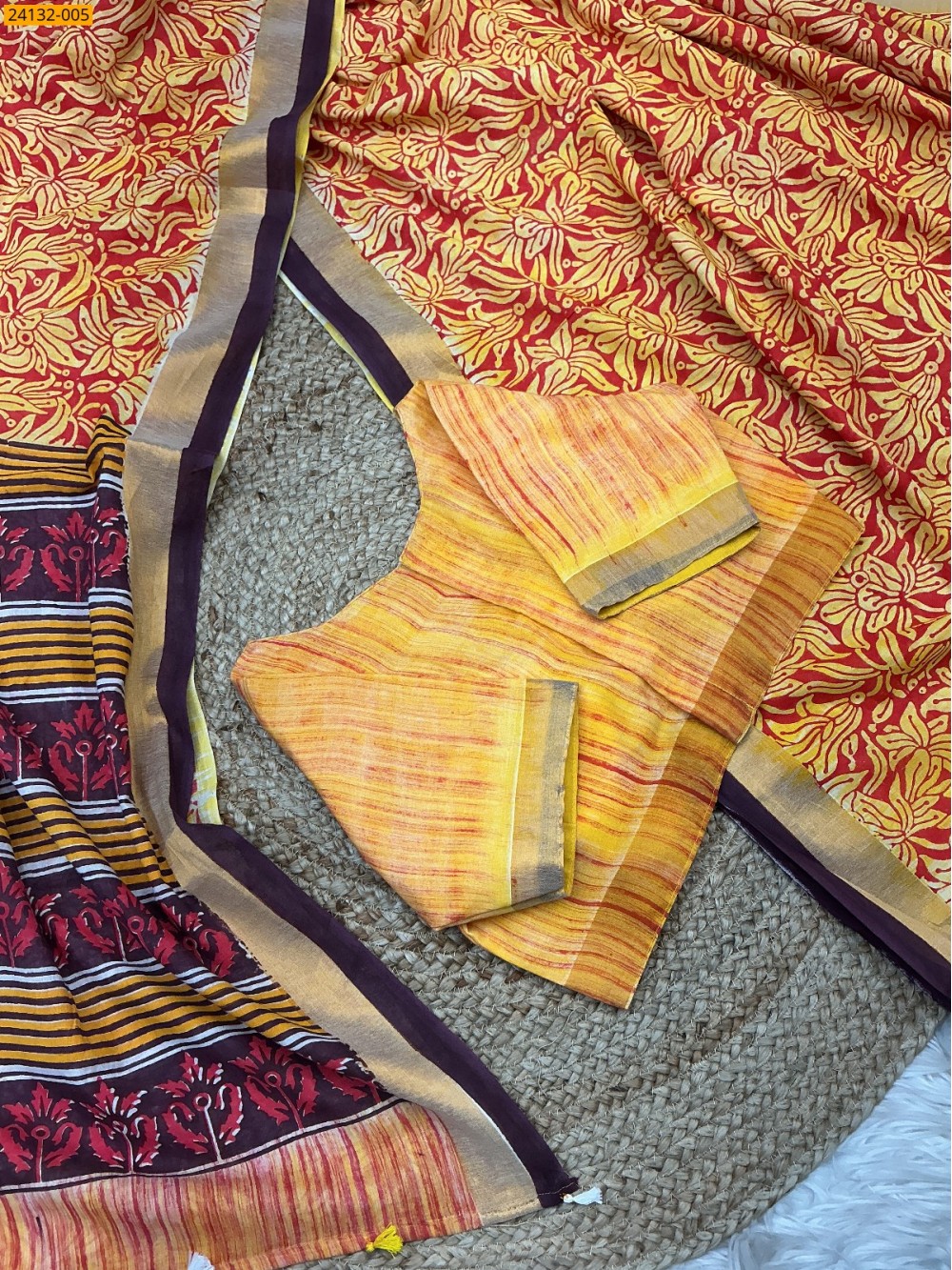 Yellow Hand Block Printed Cotton Saree Yellow Hand Block Printed Cotton Saree