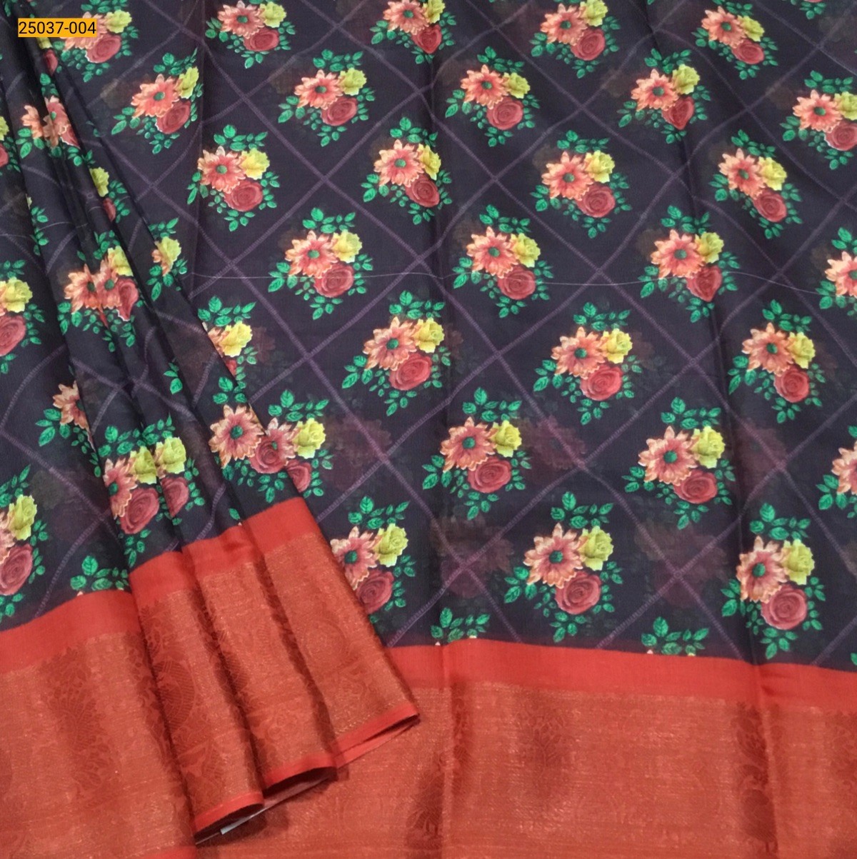 Wine Linen Cotton Digital Printed Saree