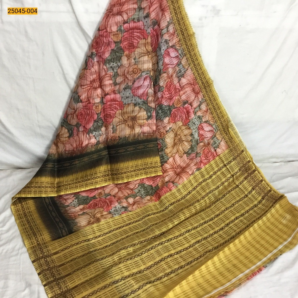 Multicolor Digital Brasso Fancy Linen Silk Saree