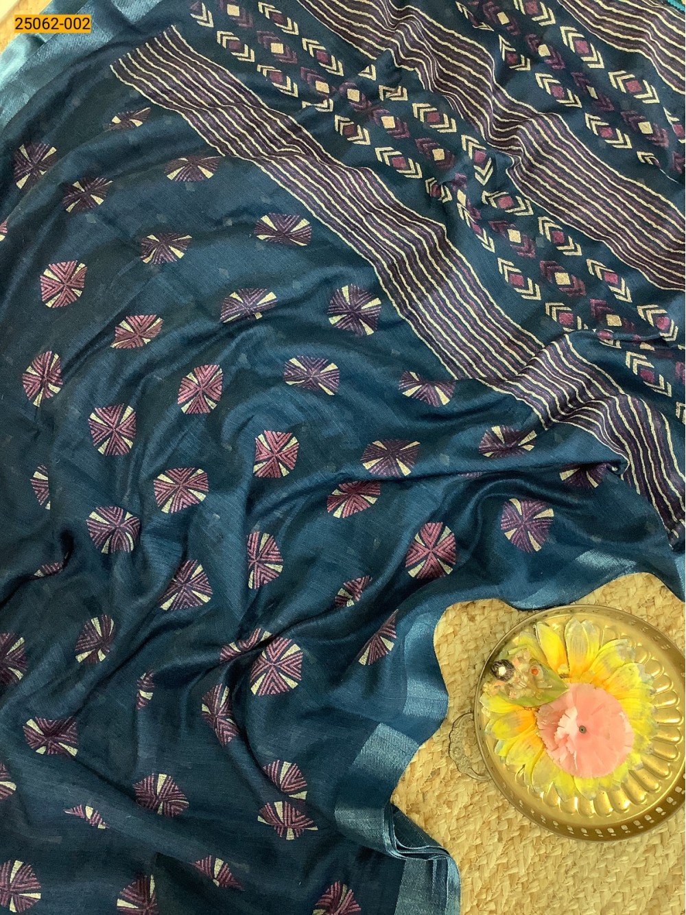 Blue Soft Linen Weaves Zoya Silk Saree Blue Soft Linen Weaves Zoya Silk Saree