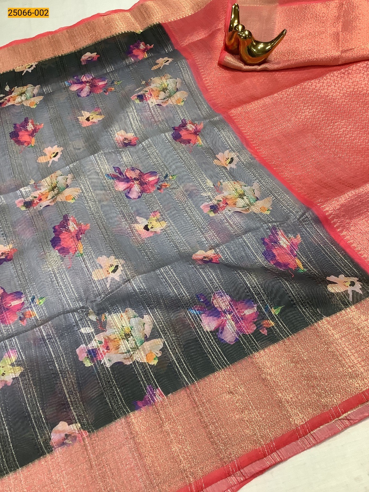 Gray Digital Printed Designer Silk Saree