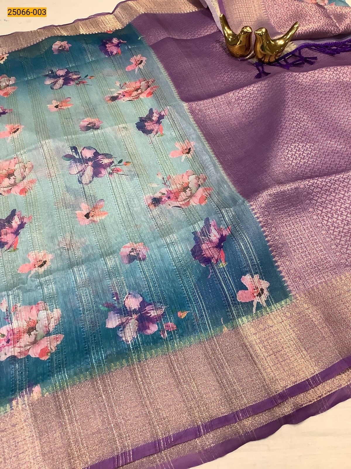 Blue Digital Printed Designer Silk Saree