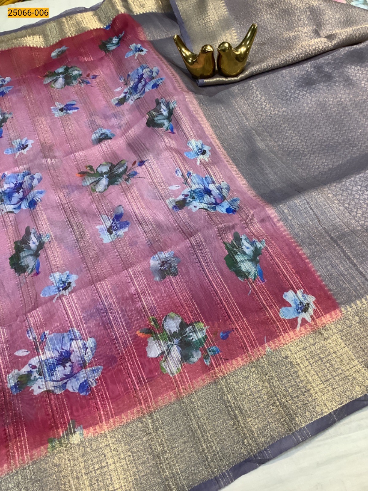 Pink Digital Printed Designer Silk Saree