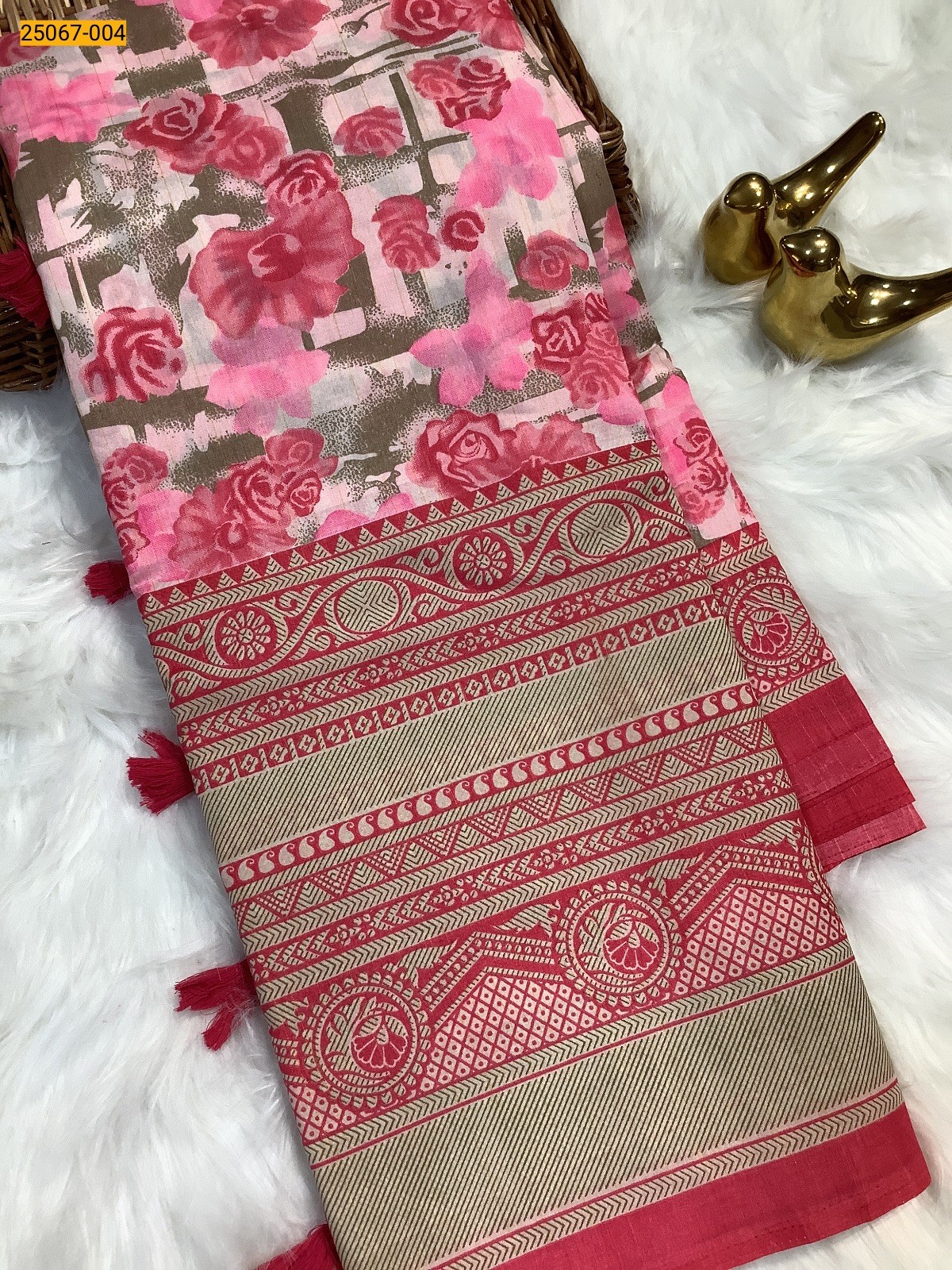Pink Mulmul Fancy Silk Cotton Saree
